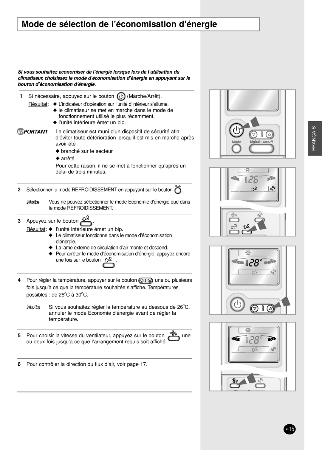 Samsung SH09AI8RX, SH09AI8VX manual Mode de sélection de l’économisation d’énergie 