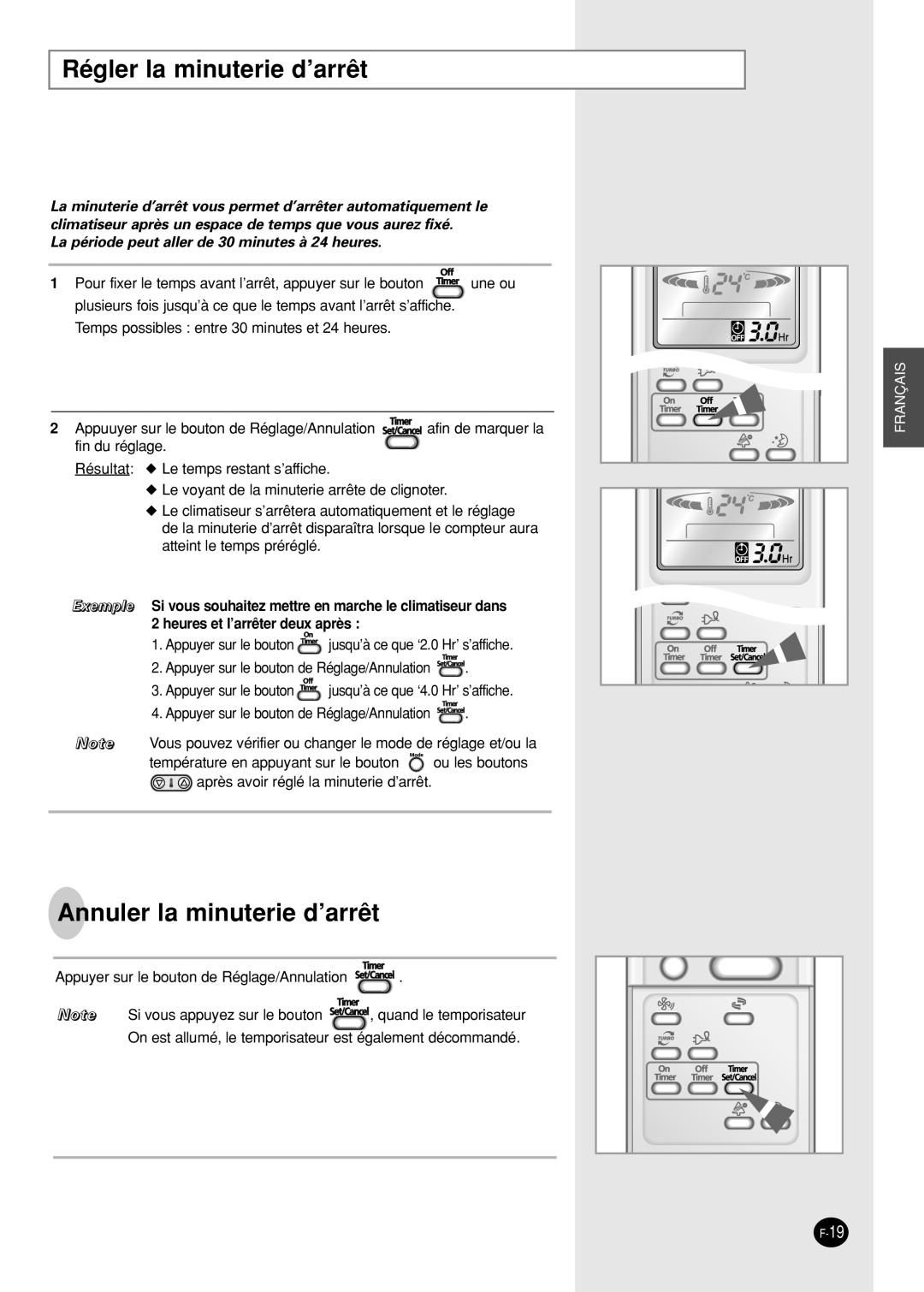 Samsung SH09AI8RX, SH09AI8VX manual Régler la minuterie d’arrêt, Annuler la minuterie d’arrêt 