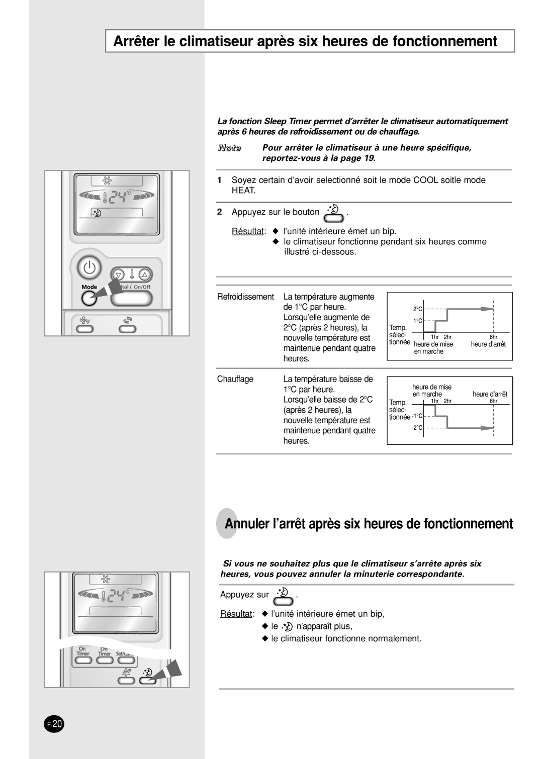 Samsung SH09AI8VX, SH09AI8RX manual Arrêter le climatiseur après six heures de fonctionnement, Reportez-vous à la 