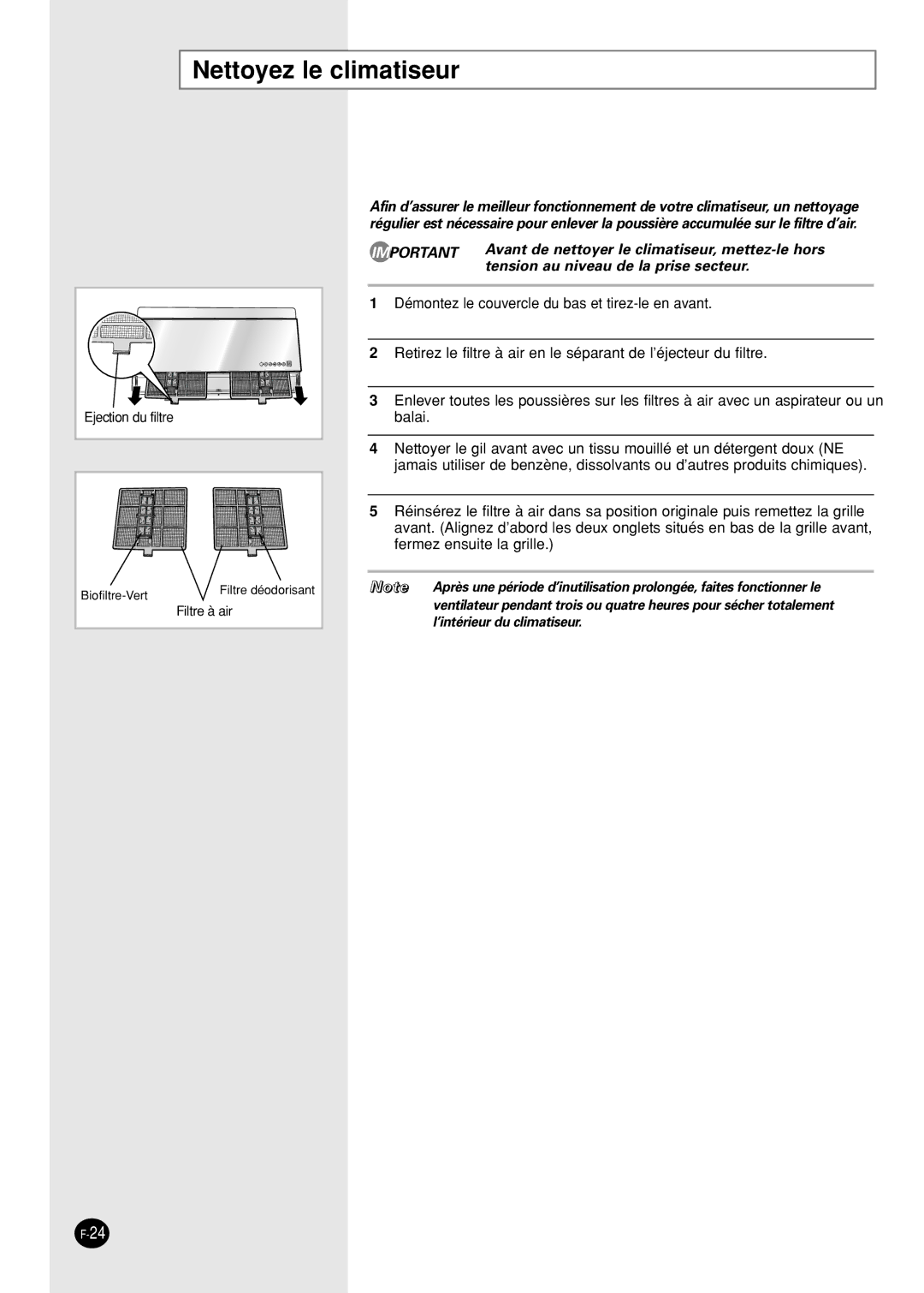 Samsung SH09AI8VX, SH09AI8RX manual Nettoyez le climatiseur, Filtre à air 