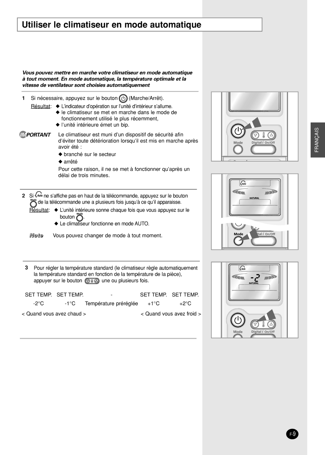 Samsung SH09AI8VX, SH09AI8RX manual Utiliser le climatiseur en mode automatique 