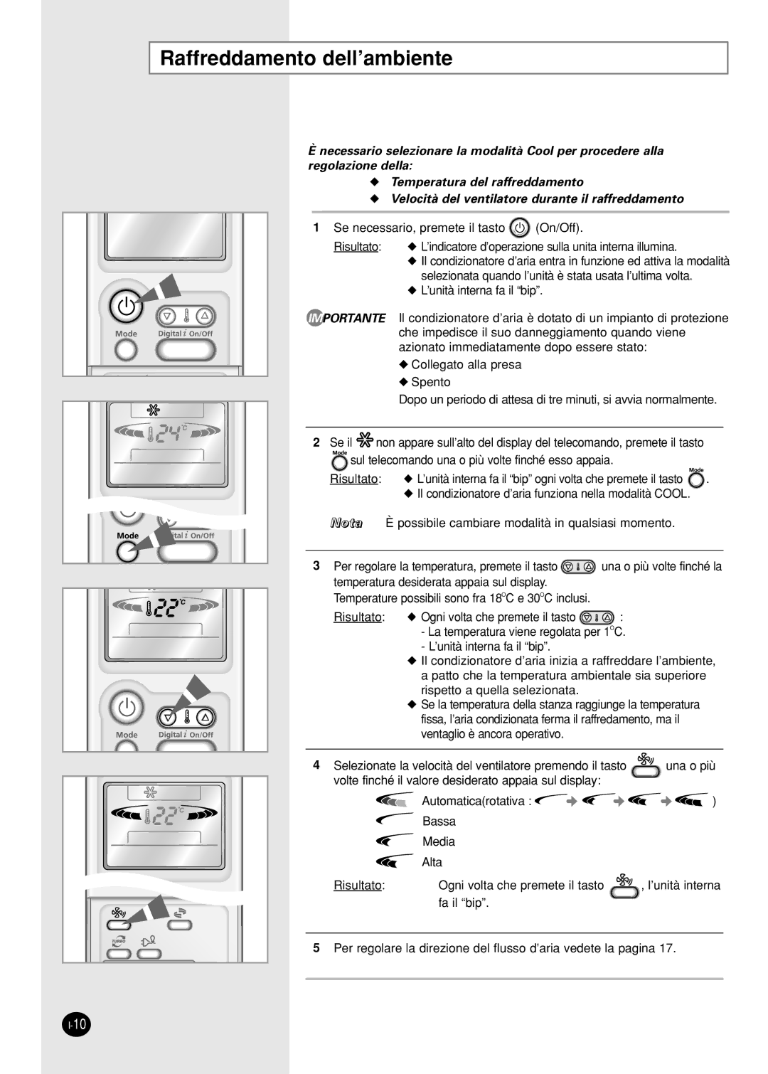 Samsung SH09AI8VX, SH09AI8RX manual Raffreddamento dell’ambiente 