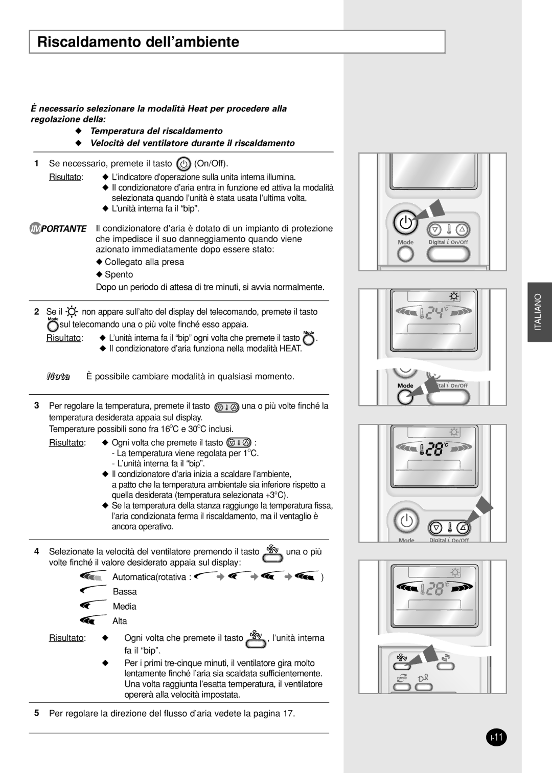 Samsung SH09AI8RX, SH09AI8VX manual Riscaldamento dell’ambiente 