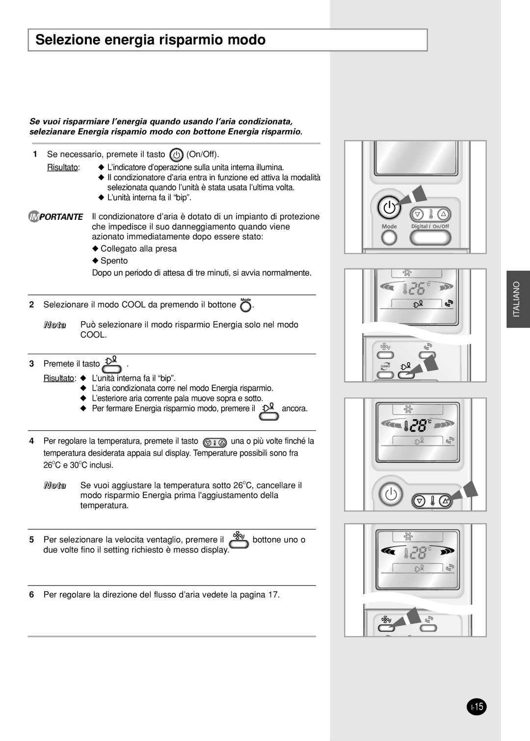 Samsung SH09AI8RX, SH09AI8VX manual Selezione energia risparmio modo 