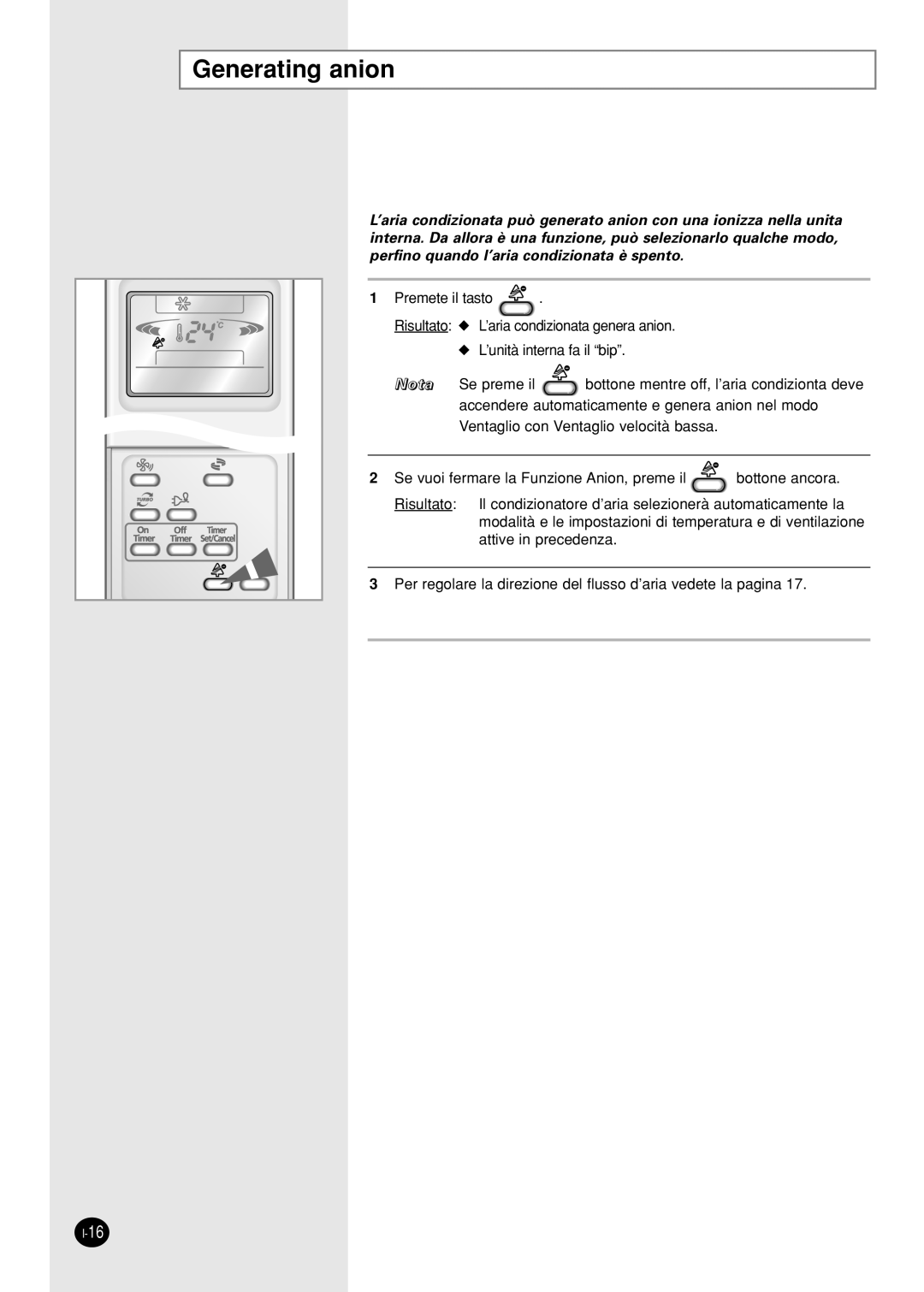 Samsung SH09AI8VX, SH09AI8RX manual Generating anion 