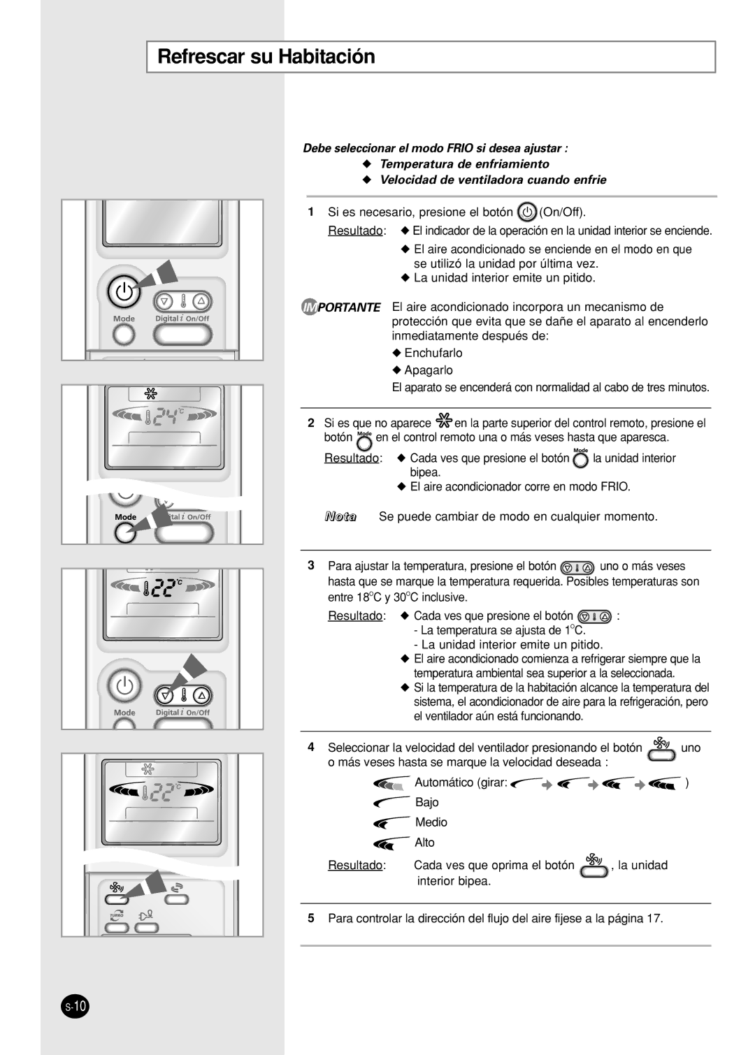 Samsung SH09AI8VX, SH09AI8RX manual Refrescar su Habitación 