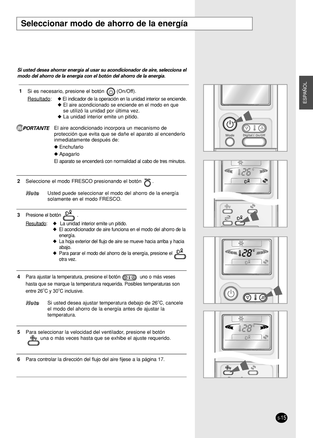 Samsung SH09AI8VX, SH09AI8RX manual Seleccionar modo de ahorro de la energía 