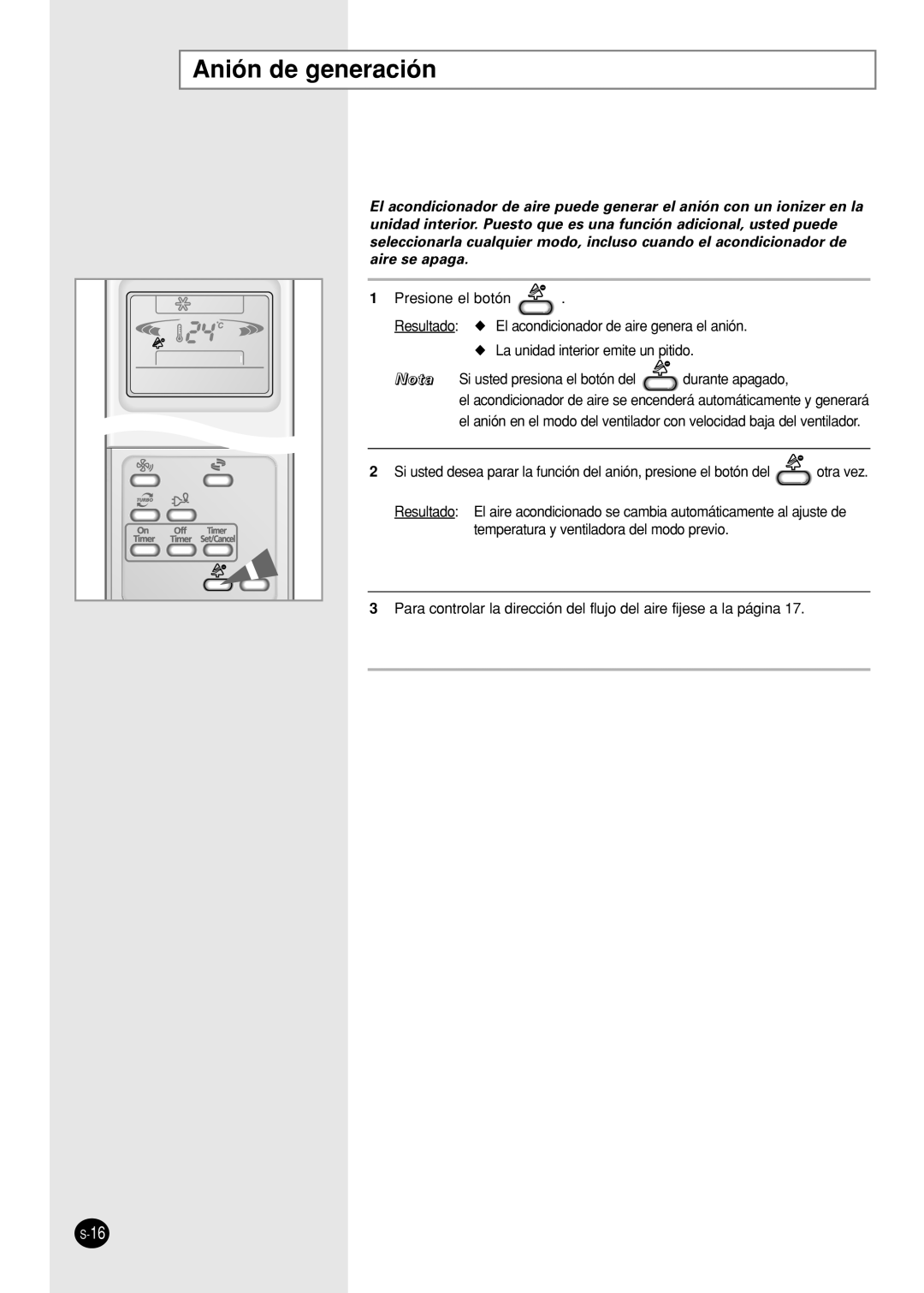 Samsung SH09AI8VX, SH09AI8RX manual Anión de generación, Nota 