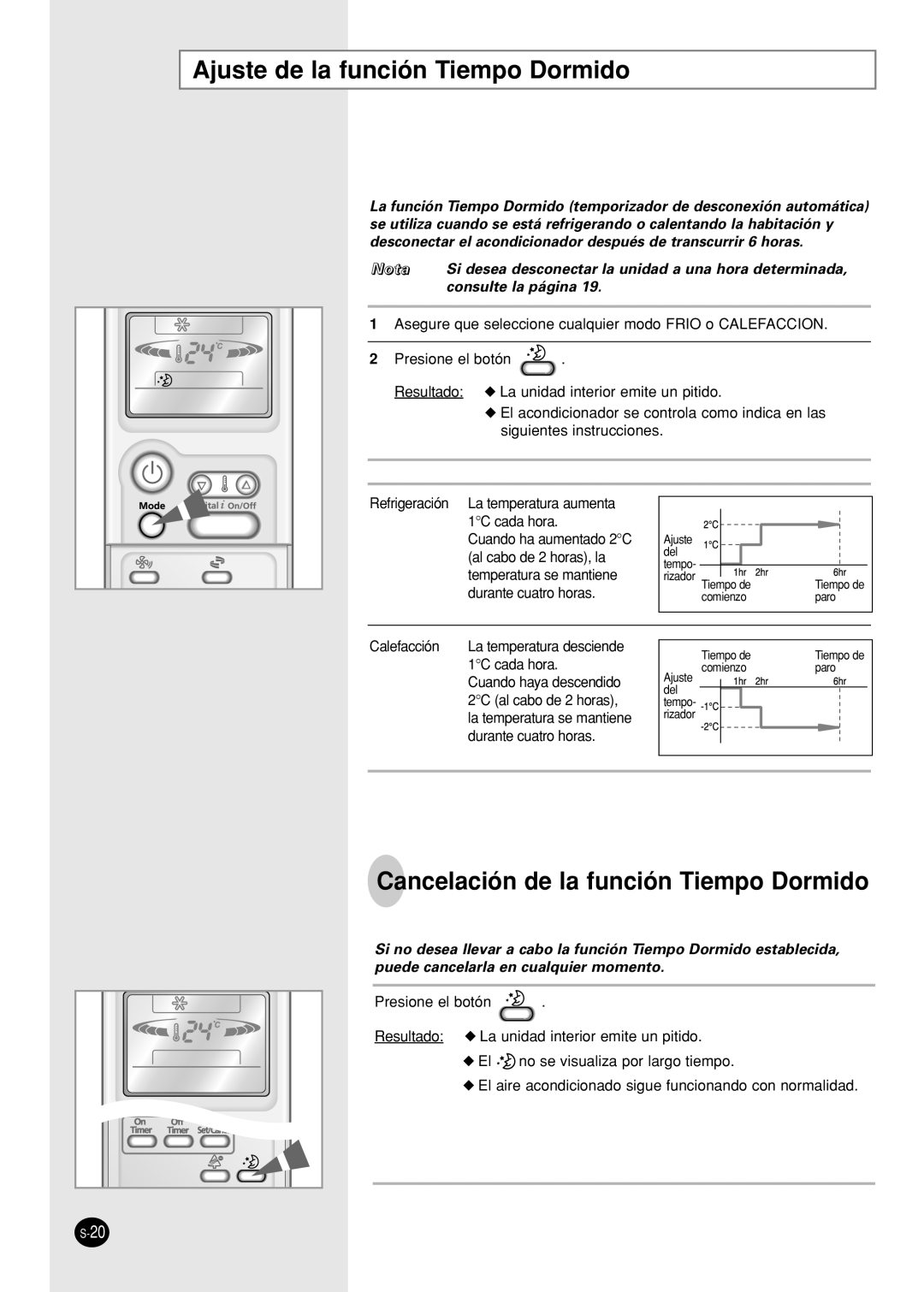 Samsung SH09AI8RX, SH09AI8VX manual Ajuste de la función Tiempo Dormido, Cancelación de la función Tiempo Dormido 