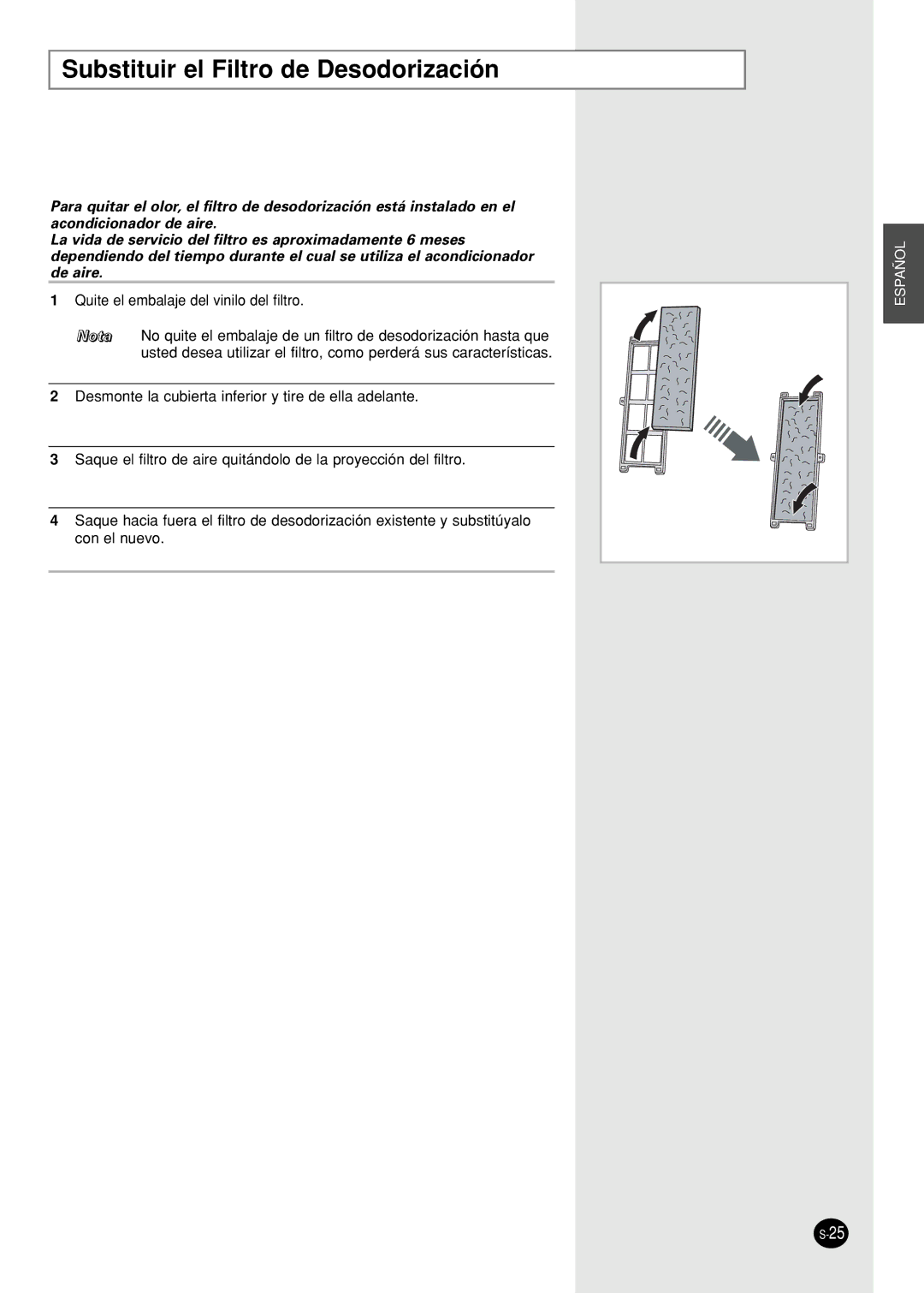 Samsung SH09AI8VX, SH09AI8RX manual Substituir el Filtro de Desodorización 