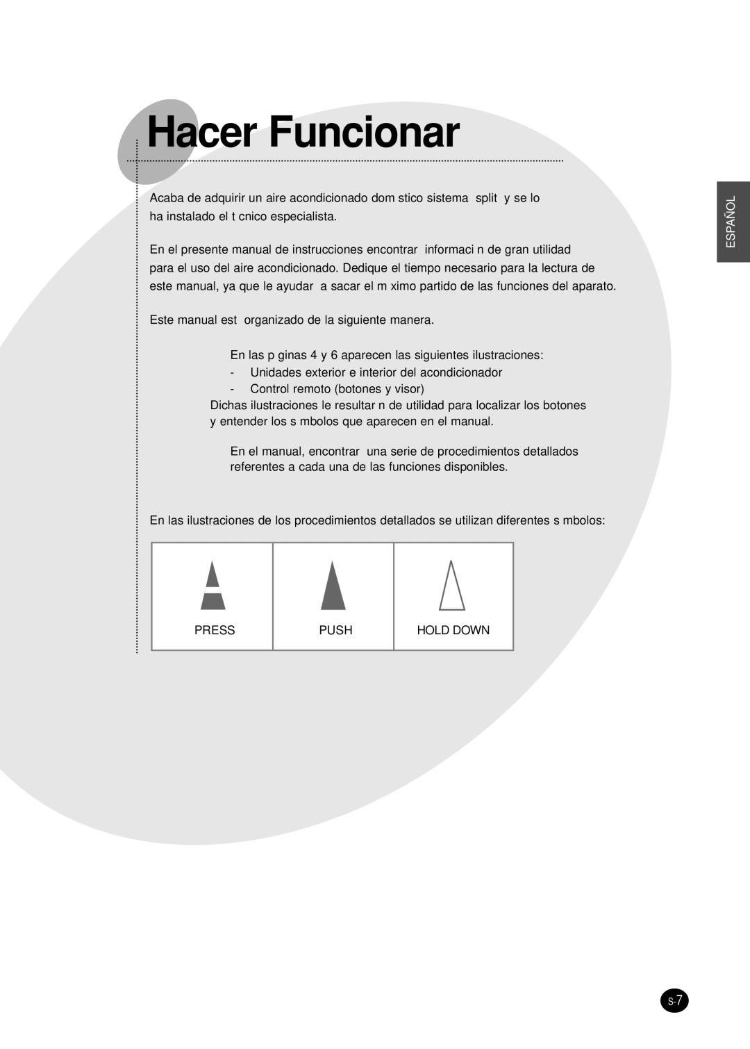 Samsung SH09AI8VX, SH09AI8RX manual Hacer Funcionar 