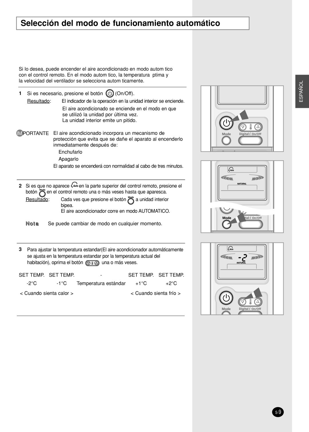 Samsung SH09AI8VX, SH09AI8RX manual Selección del modo de funcionamiento automático 