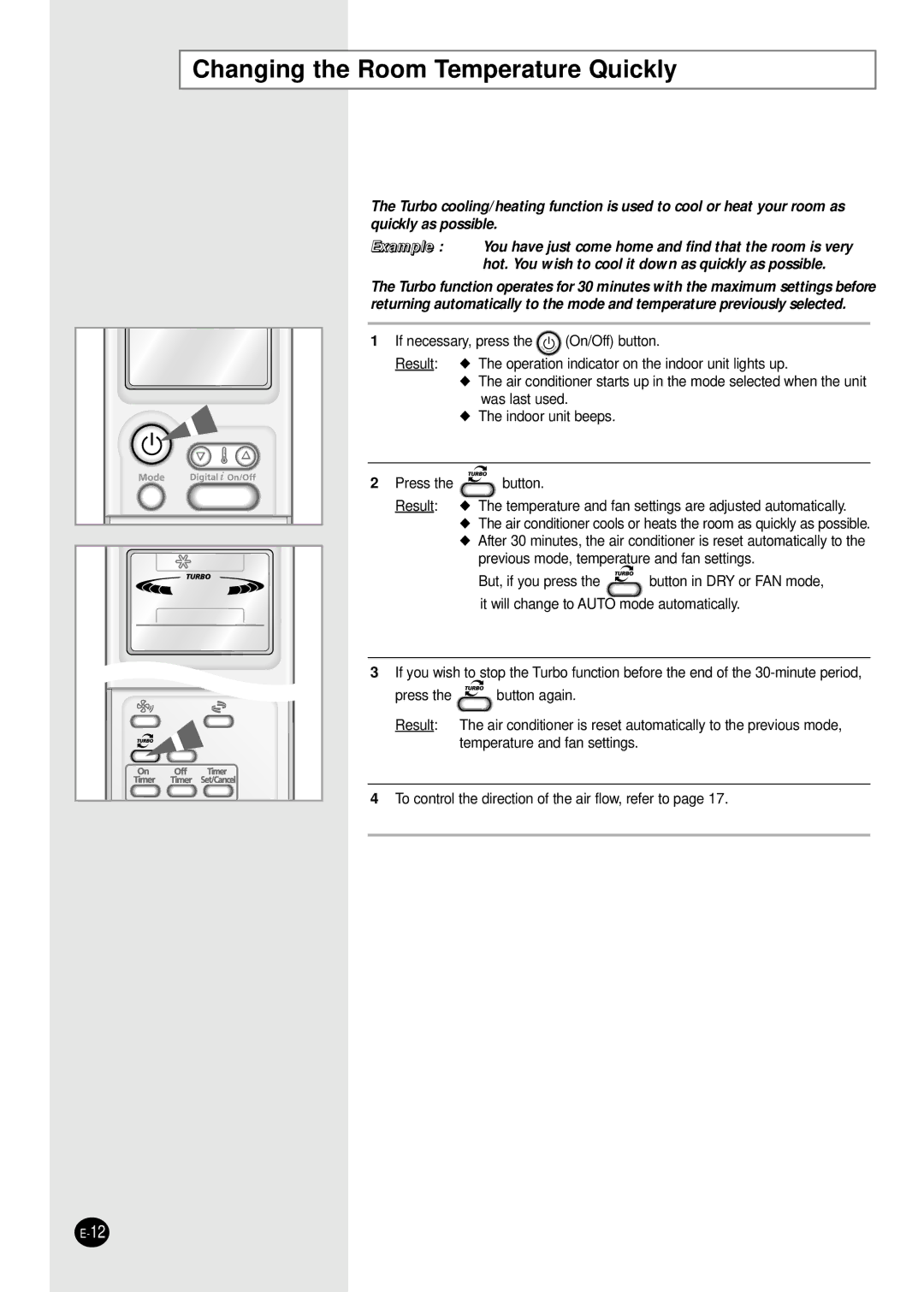 Samsung SH09AI8RD/SER, SH09AI8VD/SER manual Changing the Room Temperature Quickly 