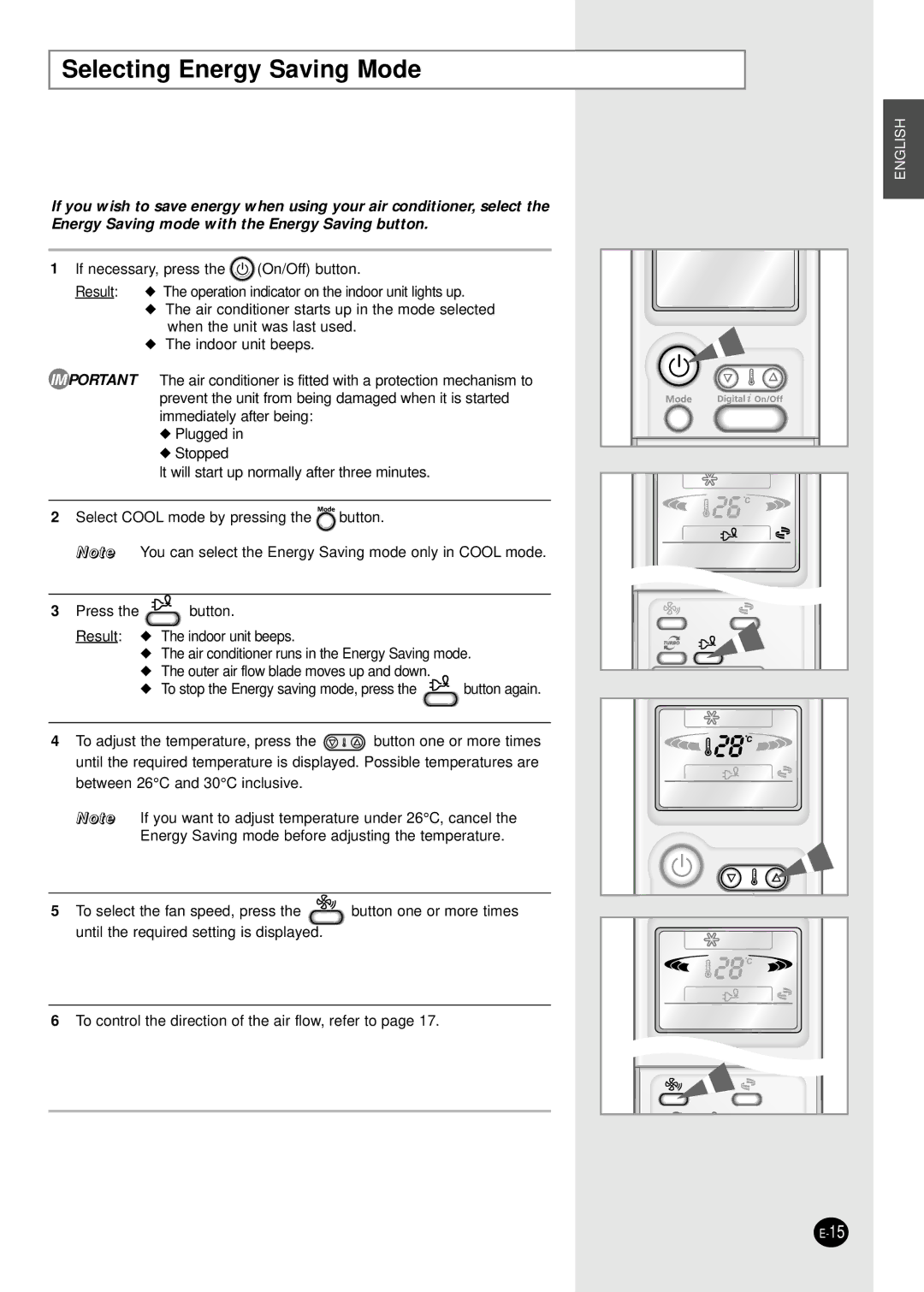 Samsung SH09AI8RD/SER, SH09AI8VD/SER manual Selecting Energy Saving Mode 