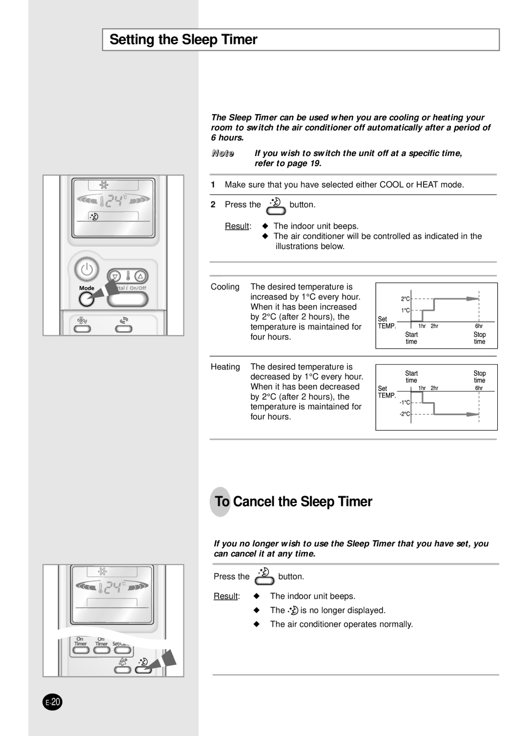 Samsung SH09AI8VD/SER, SH09AI8RD/SER manual Setting the Sleep Timer, To Cancel the Sleep Timer 