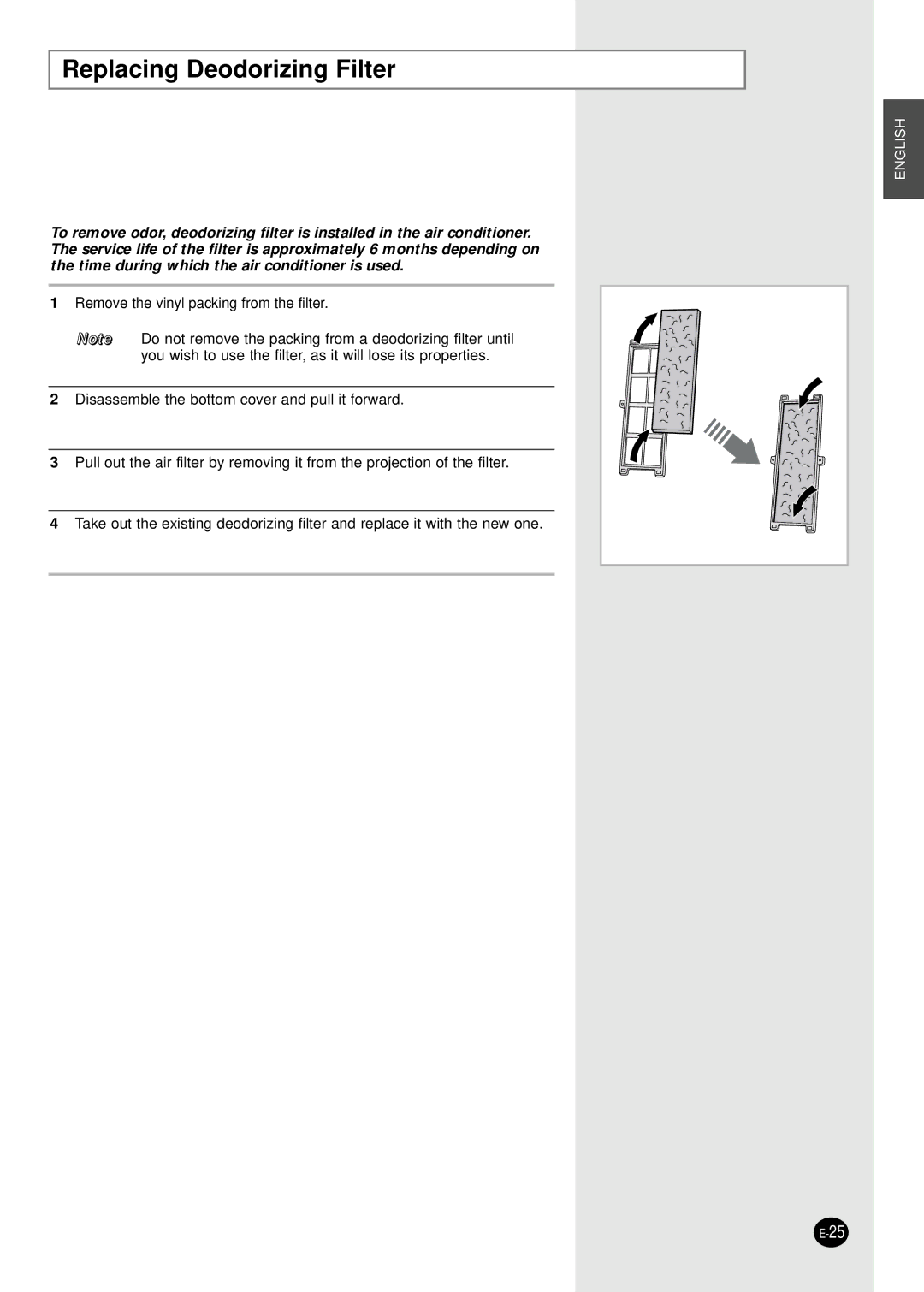 Samsung SH09AI8RD/SER, SH09AI8VD/SER manual Replacing Deodorizing Filter 