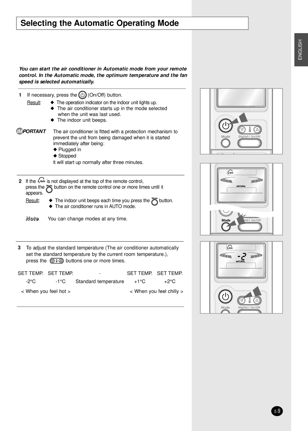 Samsung SH09AI8RD/SER, SH09AI8VD/SER manual Selecting the Automatic Operating Mode 