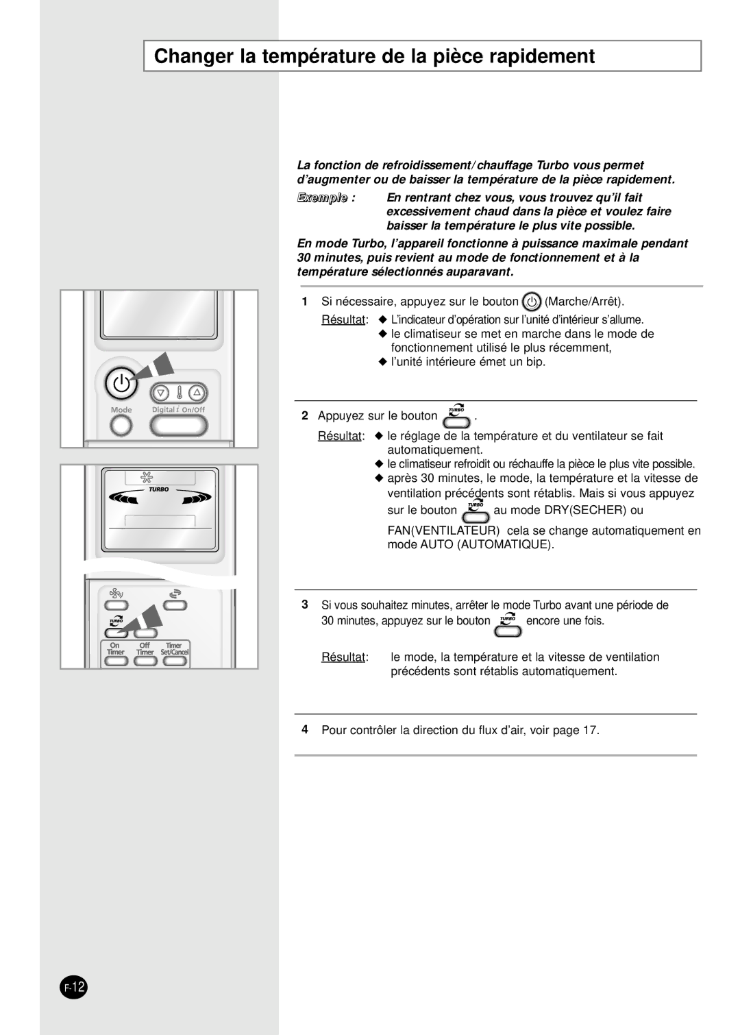 Samsung SH09AI8VD manual Changer la température de la pièce rapidement 