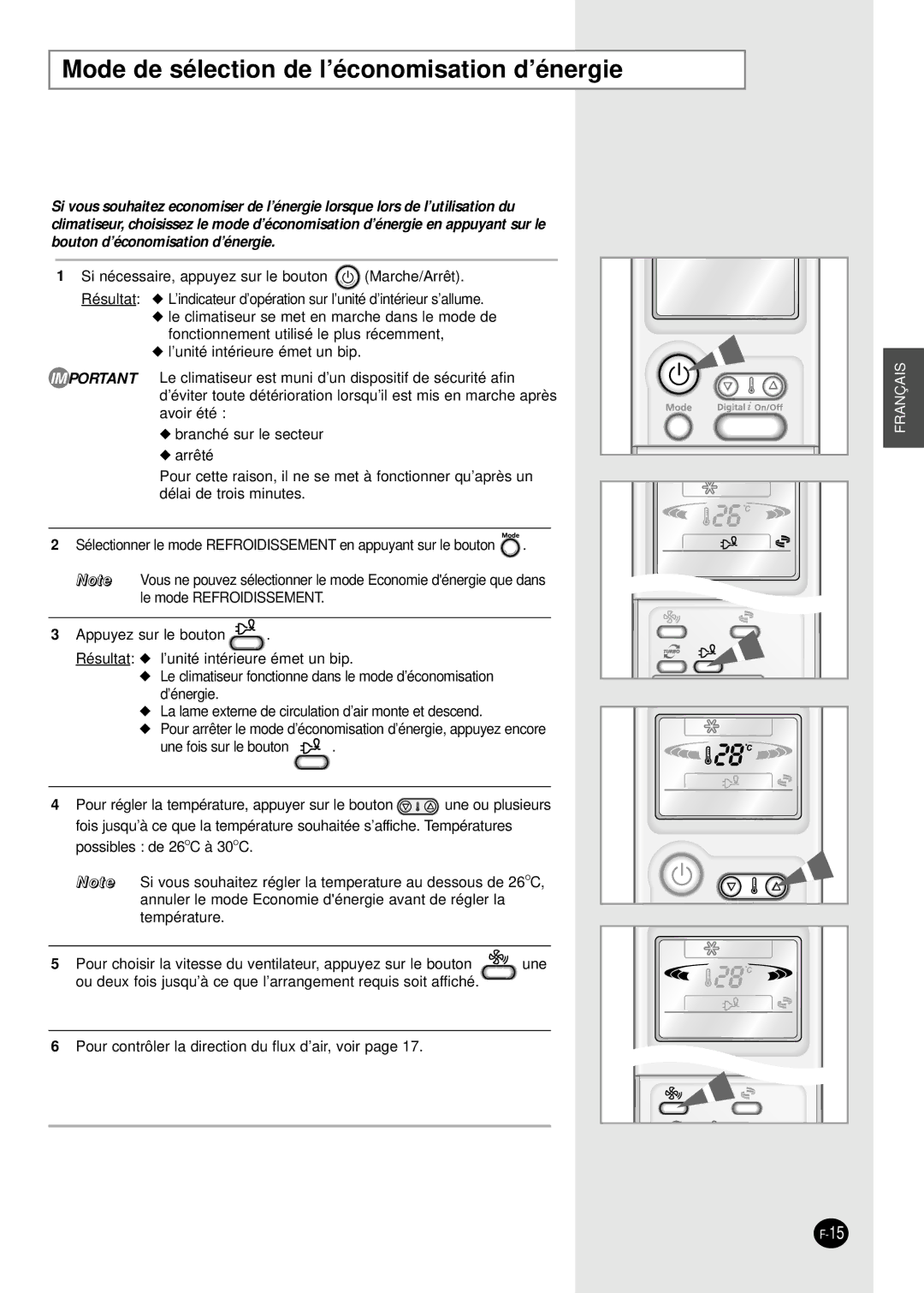 Samsung SH09AI8VD manual Mode de sélection de l’économisation d’énergie 