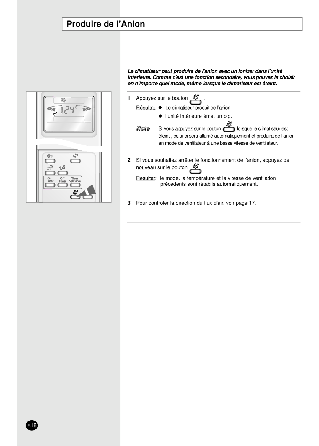 Samsung SH09AI8VD manual Produire de l’Anion 