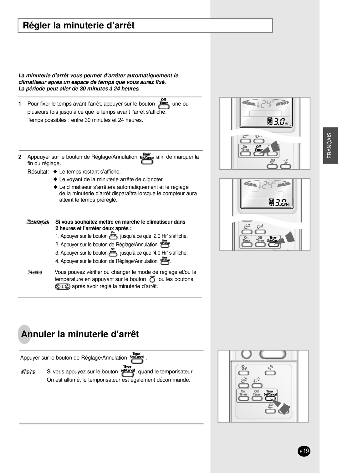 Samsung SH09AI8VD manual Régler la minuterie d’arrêt, Annuler la minuterie d’arrêt 