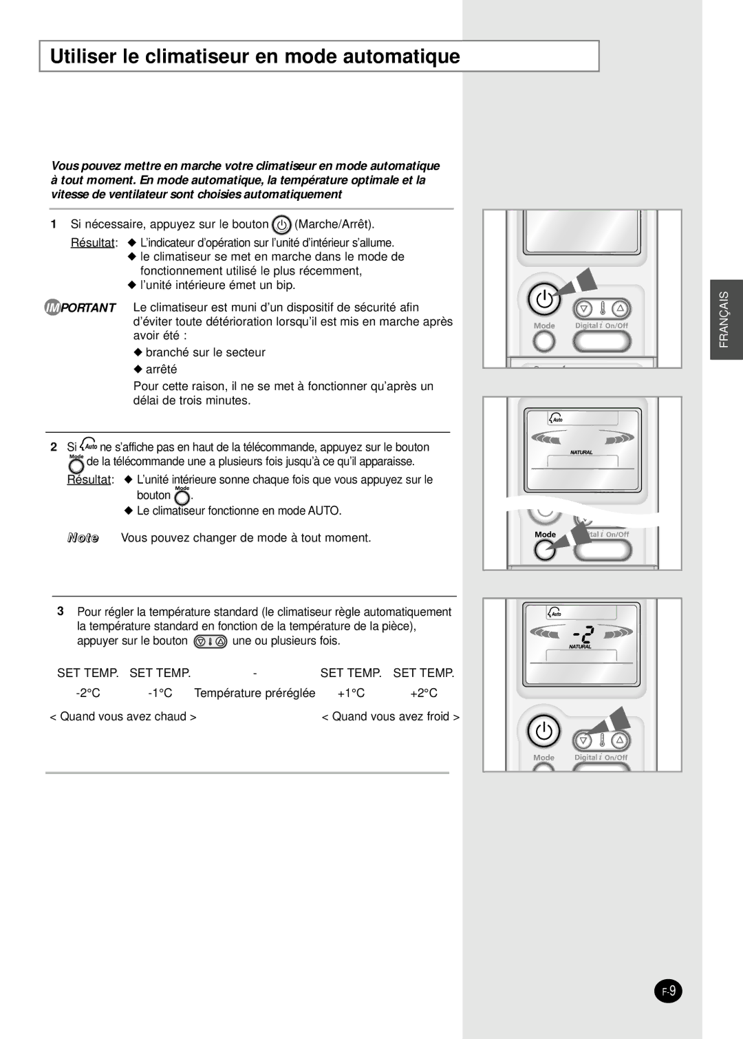 Samsung SH09AI8VD manual Utiliser le climatiseur en mode automatique 