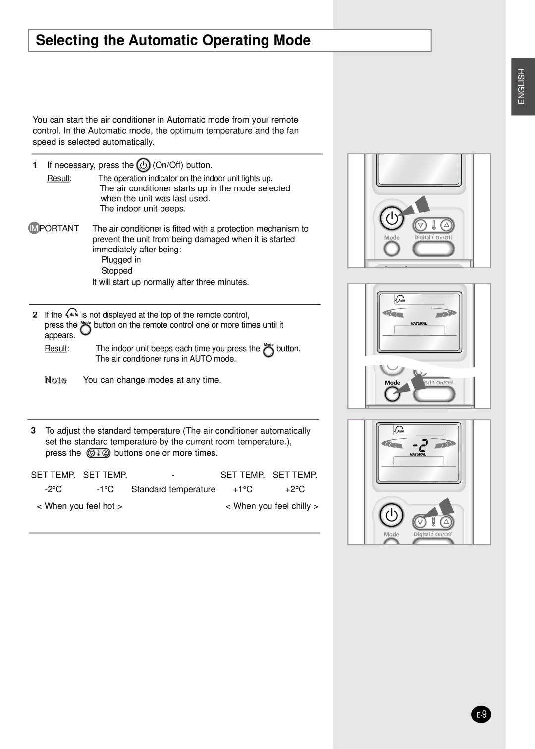 Samsung SH09AI8VD manual Selecting the Automatic Operating Mode 