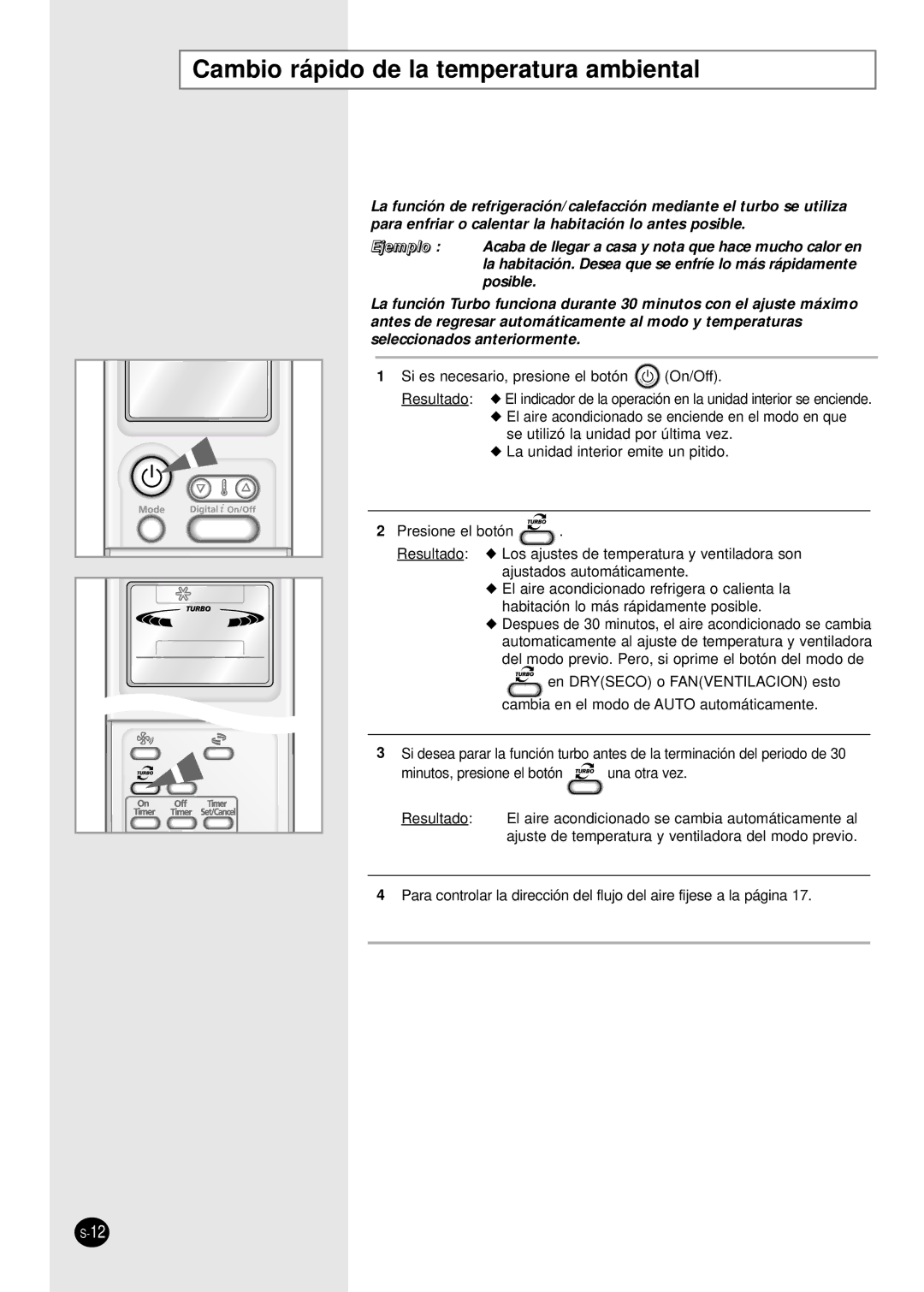 Samsung SH09AI8VD manual Cambio rápido de la temperatura ambiental, Si es necesario, presione el botón On/Off 