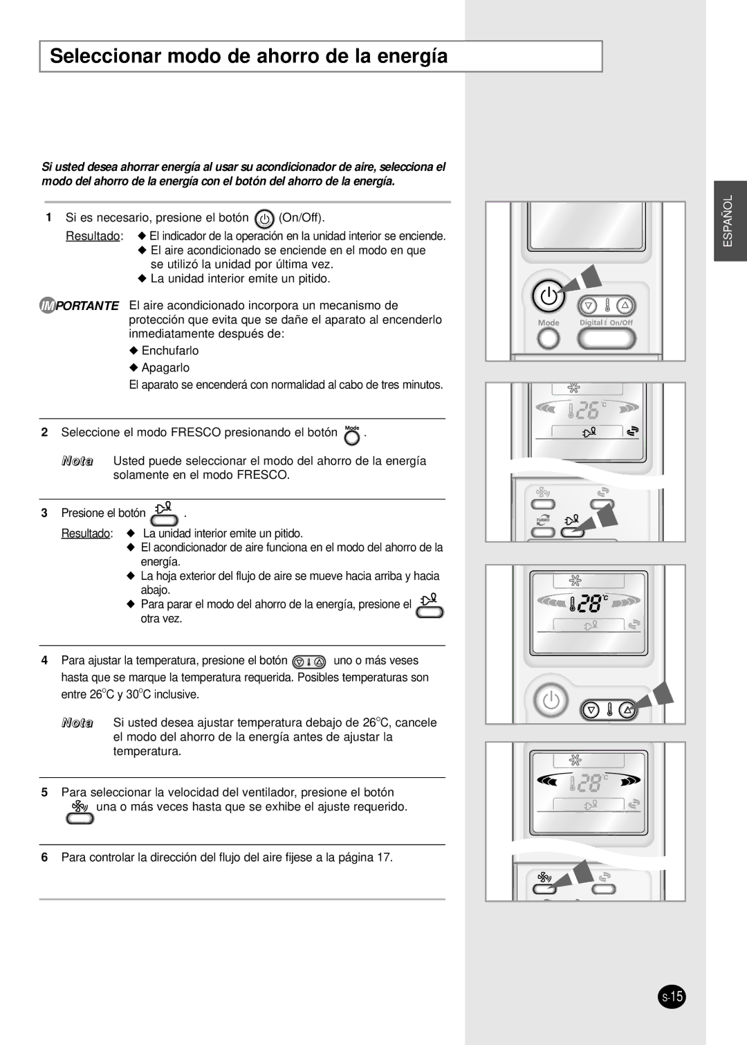 Samsung SH09AI8VD manual Seleccionar modo de ahorro de la energía 