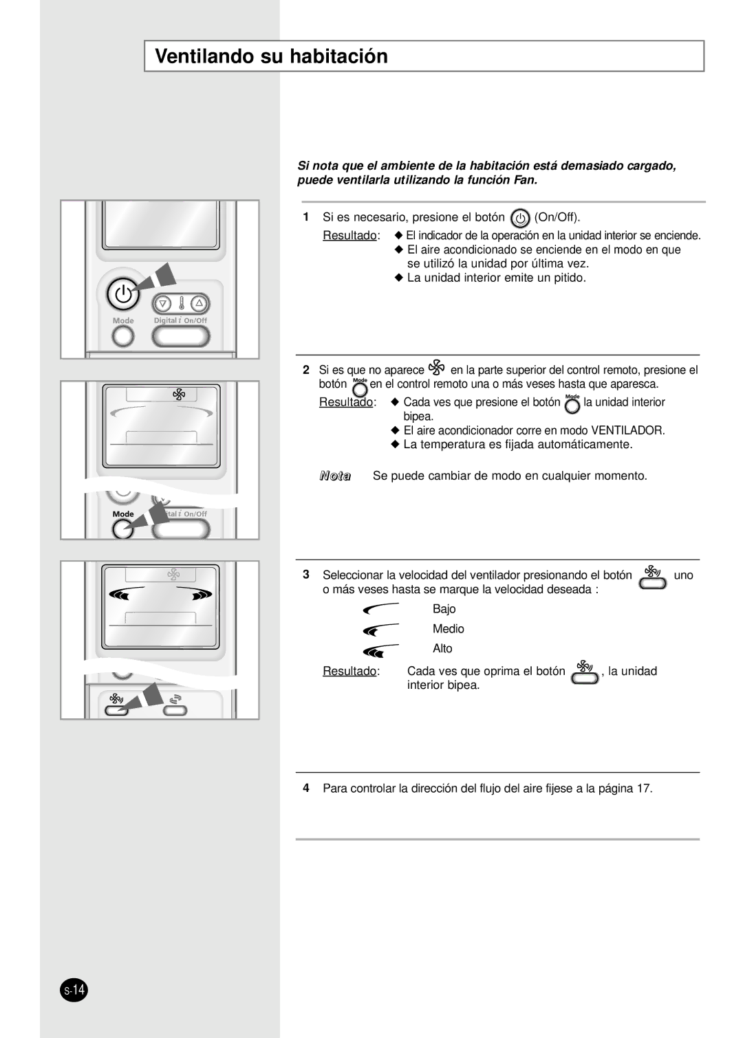 Samsung SH09AI8VD manual Ventilando su habitación 