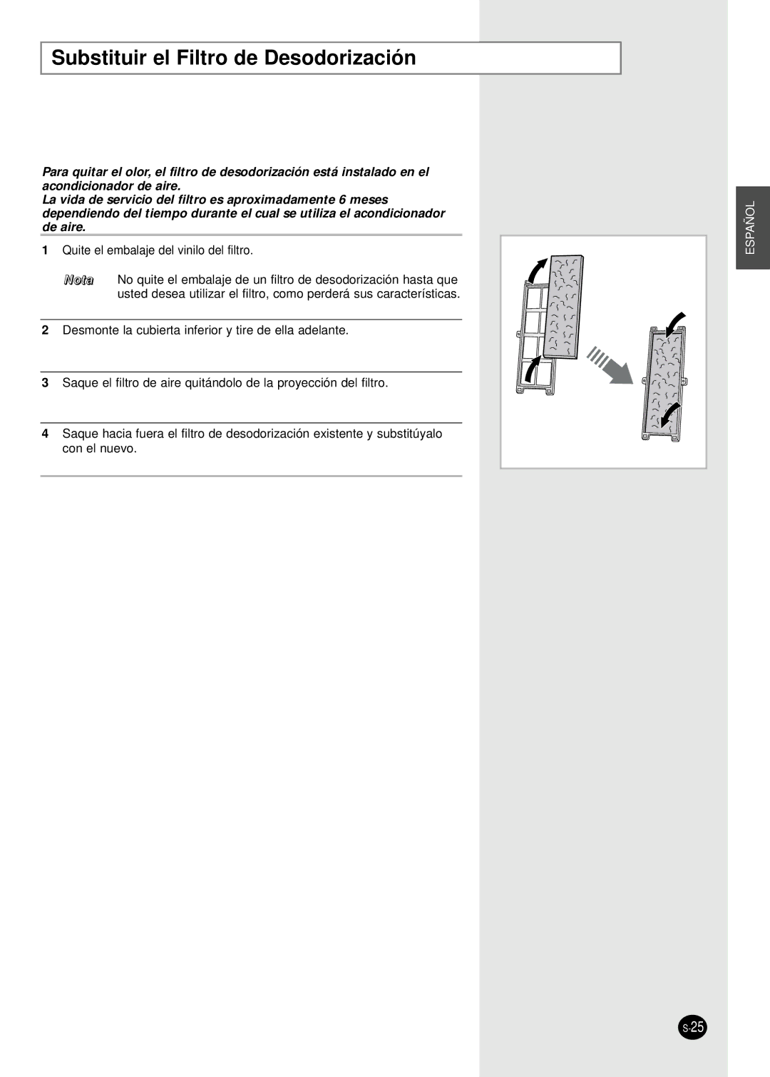 Samsung SH09AI8VD manual Substituir el Filtro de Desodorización 