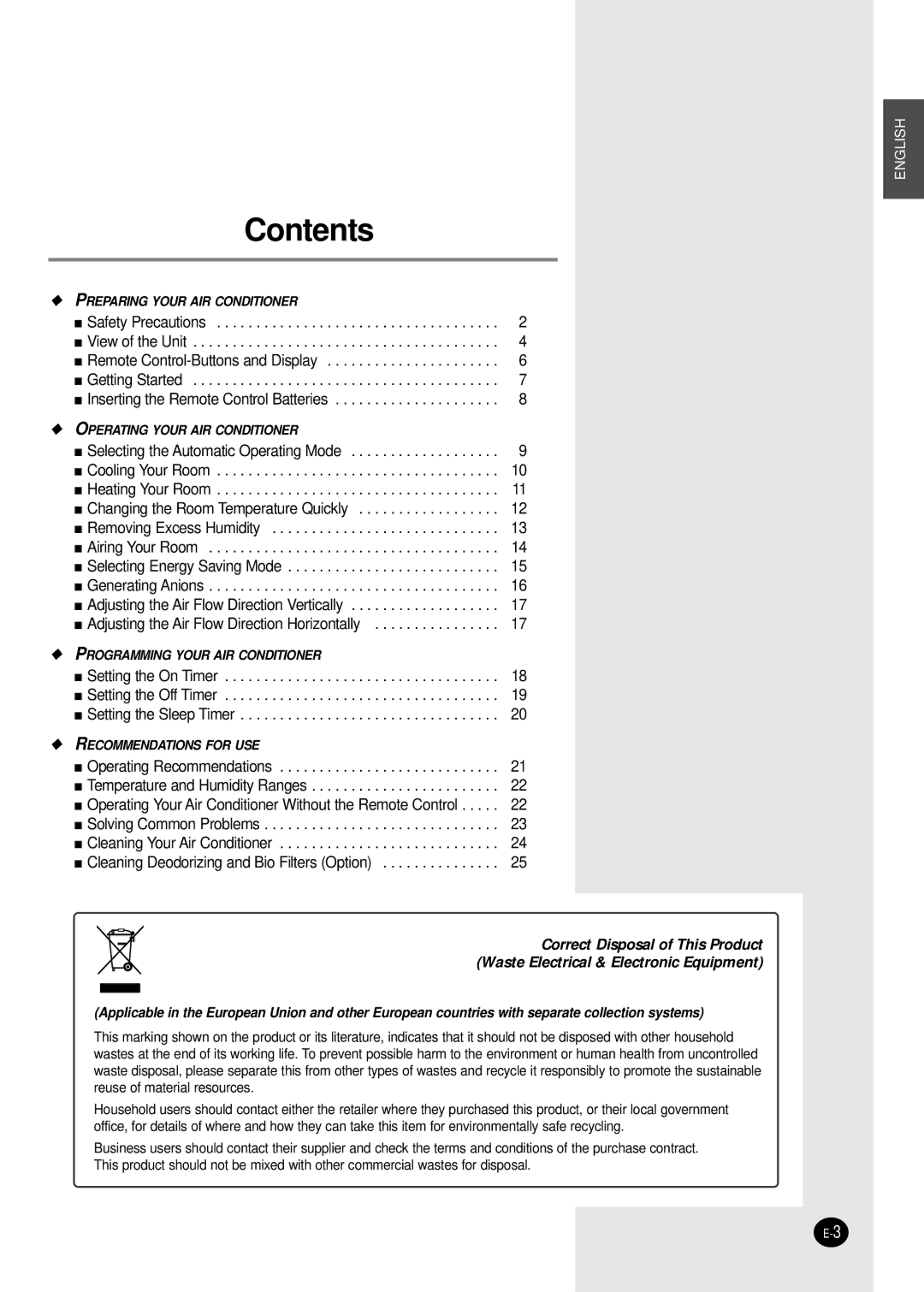 Samsung SH09APGD manual Contents 