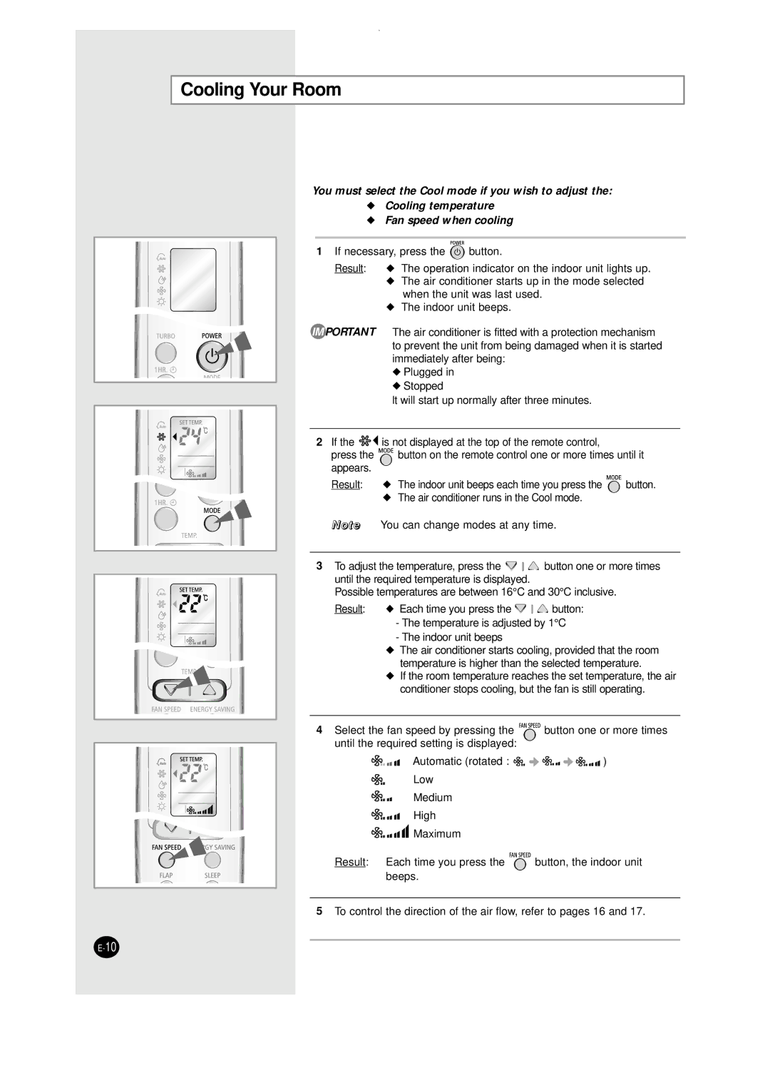 Samsung SH09AW8, SH12AWHD manual Cooling Your Room 