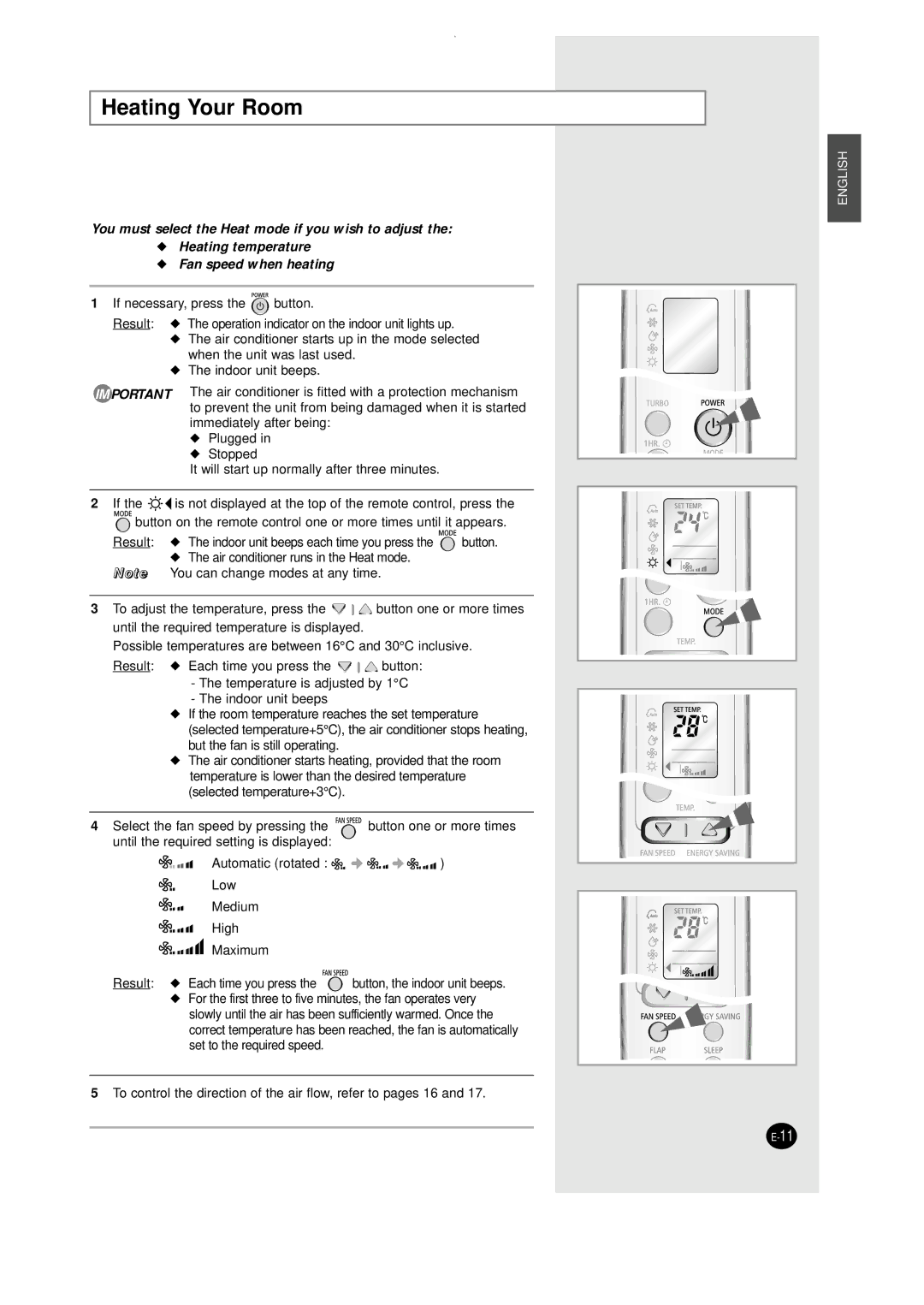 Samsung SH12AWHD, SH09AW8 manual Heating Your Room 