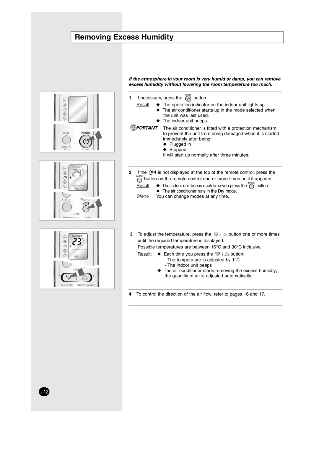 Samsung SH09AW8, SH12AWHD manual Removing Excess Humidity 