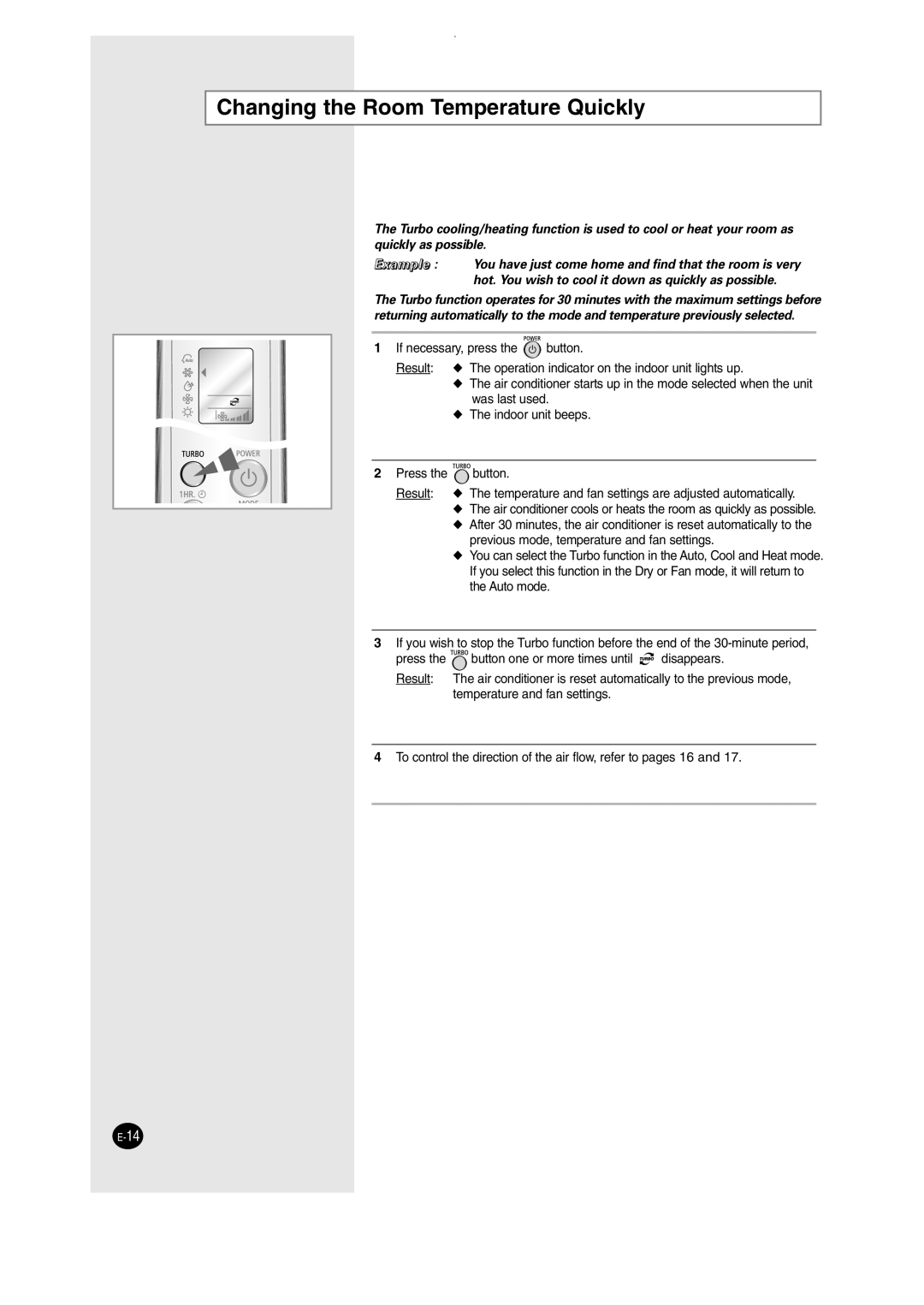 Samsung SH09AW8, SH12AWHD manual Changing the Room Temperature Quickly 