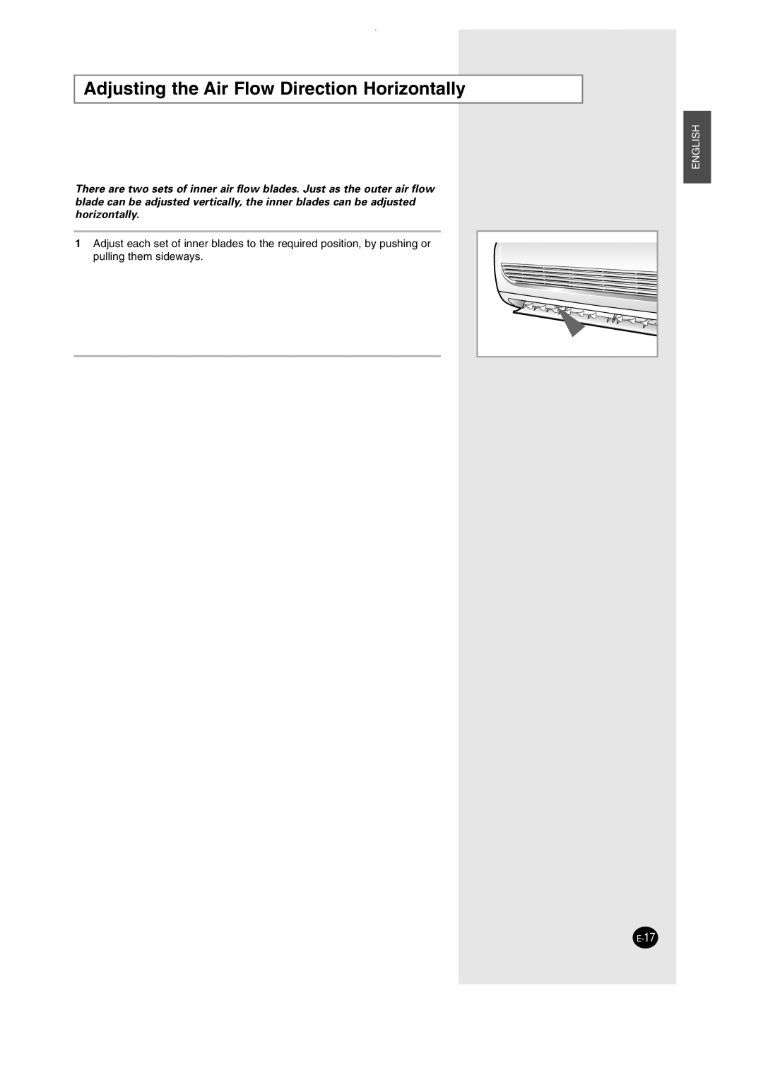 Samsung SH12AWHD, SH09AW8 manual Adjusting the Air Flow Direction Horizontally 