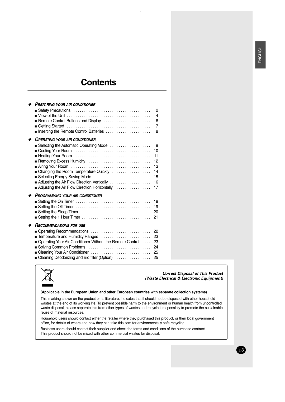 Samsung SH12AWHD, SH09AW8 manual Contents 