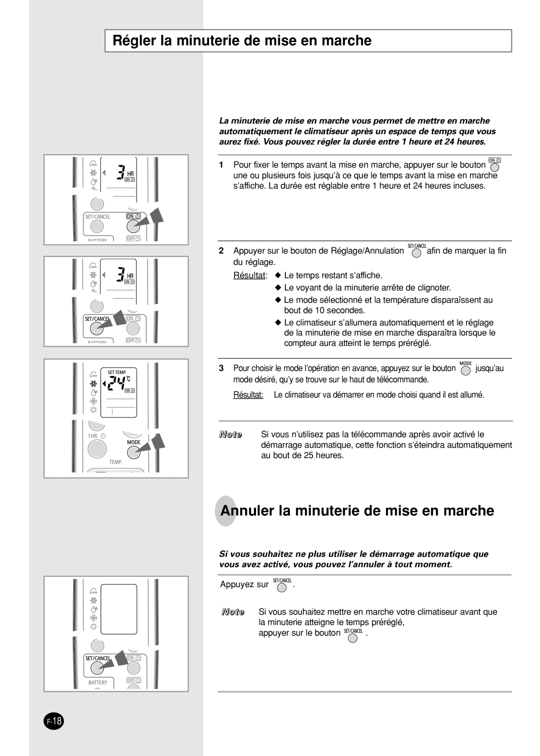 Samsung SH09AWHD, SH09AW8, SH09AWHX, SH12AWH Régler la minuterie de mise en marche, Annuler la minuterie de mise en marche 