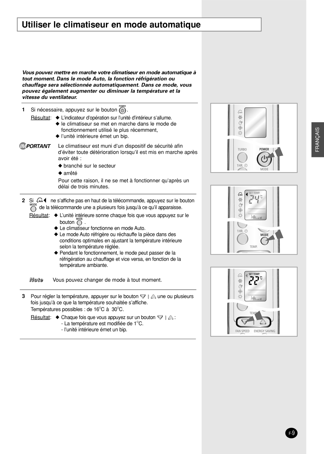 Samsung SH09AWHX, SH09AW8, SH09AWHD, SH12AWHX, SH12AWHD manual Utiliser le climatiseur en mode automatique 