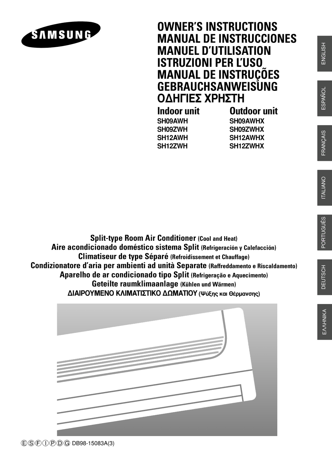 Samsung SH12AWHD manual Indoor unit 