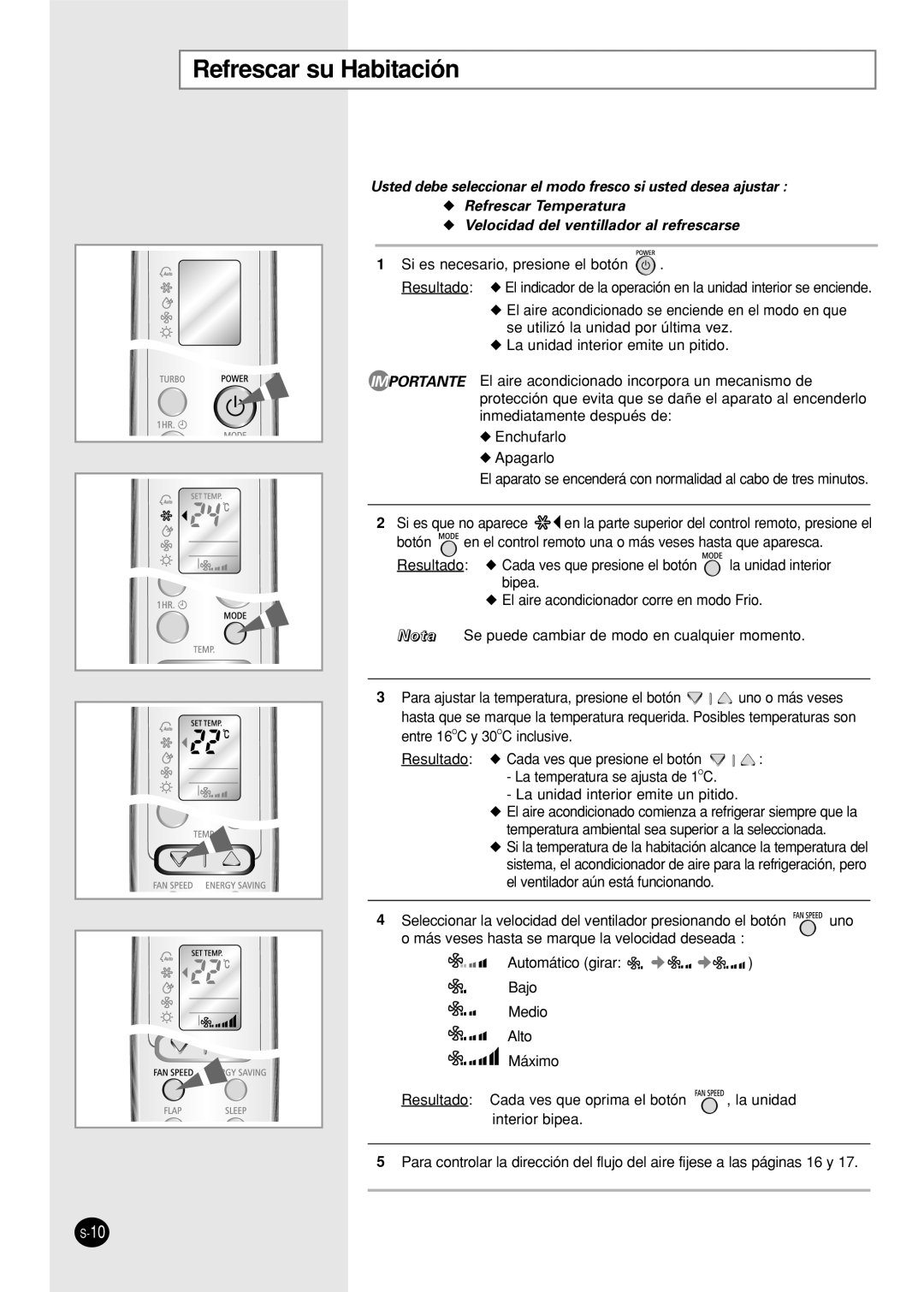 Samsung SH12AWHX, SH09AWHX, SH09AWHD, SH12AWHD manual Refrescar su Habitación 