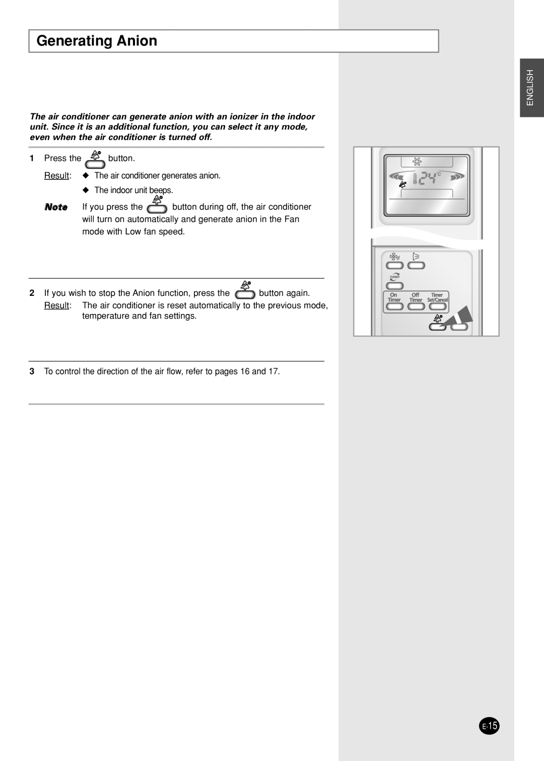 Samsung SH09BPDX, SH12BPDX manual Generating Anion 