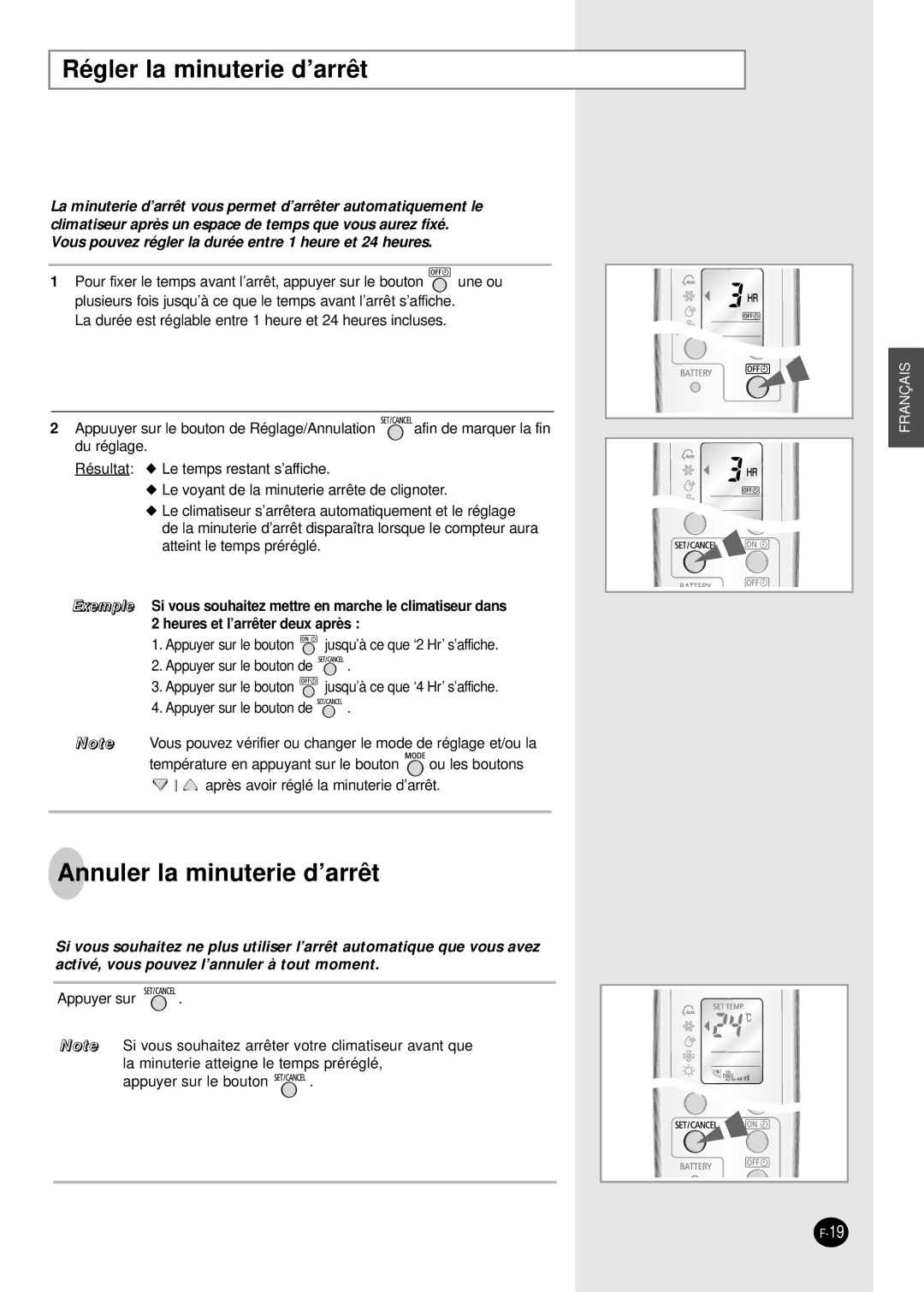 Samsung SH12BWHX, SH09BWHX manual Régler la minuterie d’arrêt, Annuler la minuterie d’arrêt 