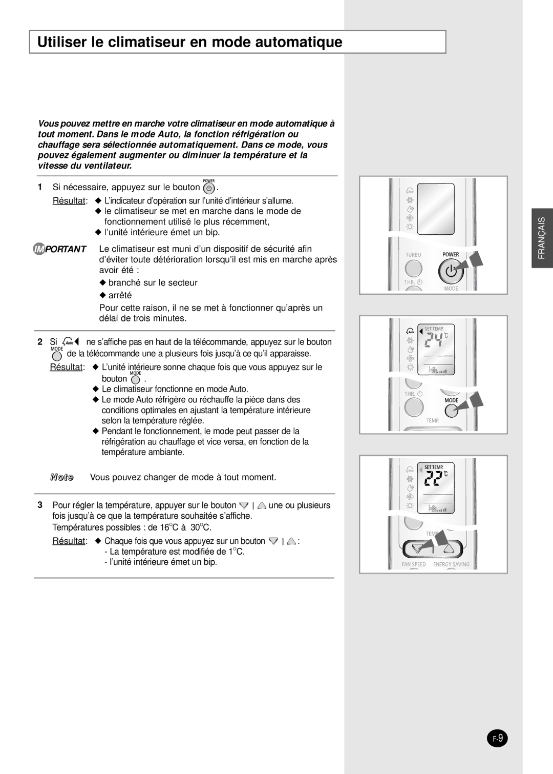 Samsung SH09BWHX, SH12BWHX manual Utiliser le climatiseur en mode automatique 