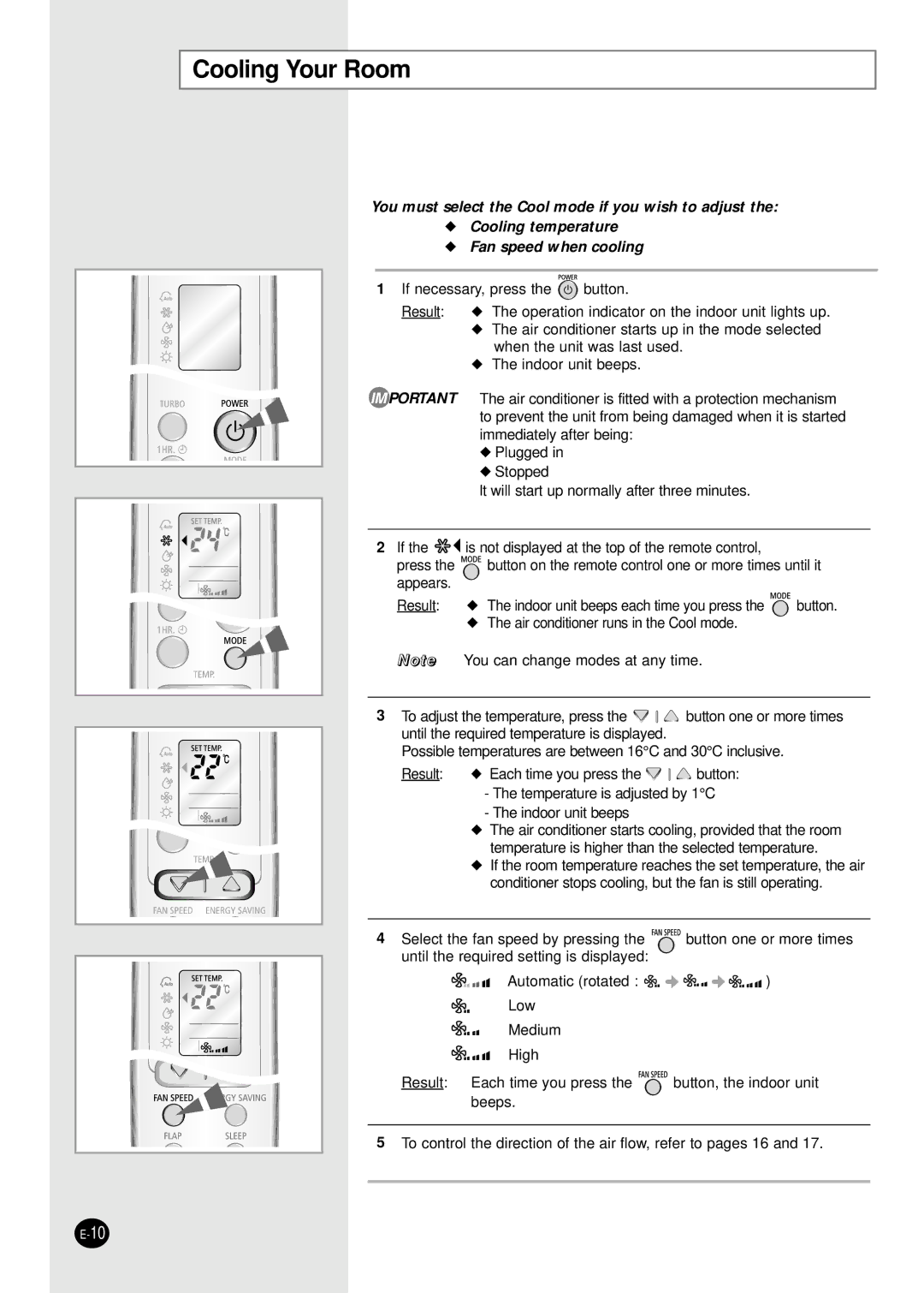 Samsung SH09BWHX, SH12BWHX manual Cooling Your Room, Fan speed when cooling 