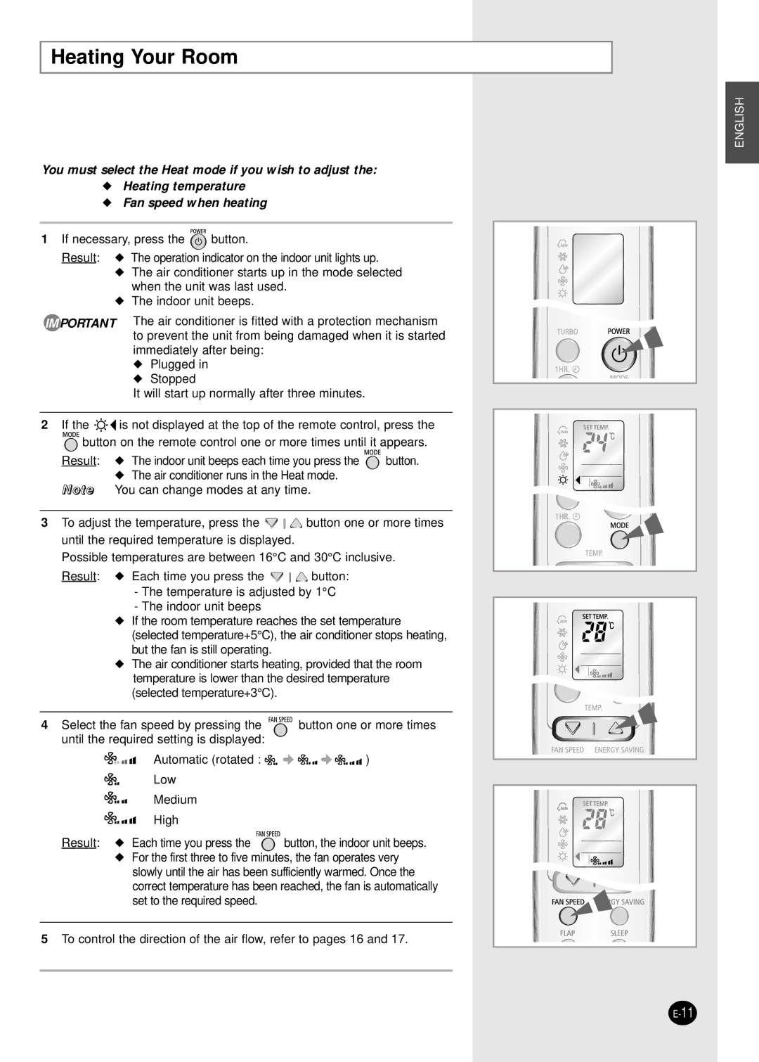 Samsung SH12BWHX, SH09BWHX manual Heating Your Room 