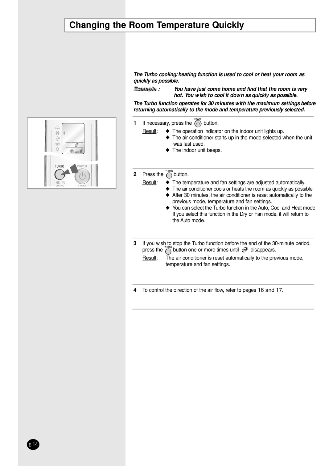 Samsung SH09BWHX, SH12BWHX manual Changing the Room Temperature Quickly 