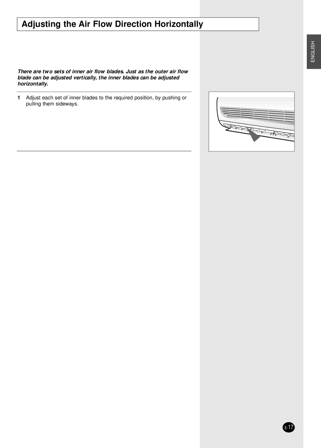 Samsung SH09BWHX, SH12BWHX manual Adjusting the Air Flow Direction Horizontally 