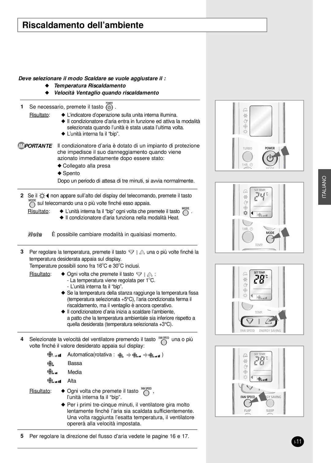 Samsung SH12BWHX, SH09BWHX manual Riscaldamento dell’ambiente 